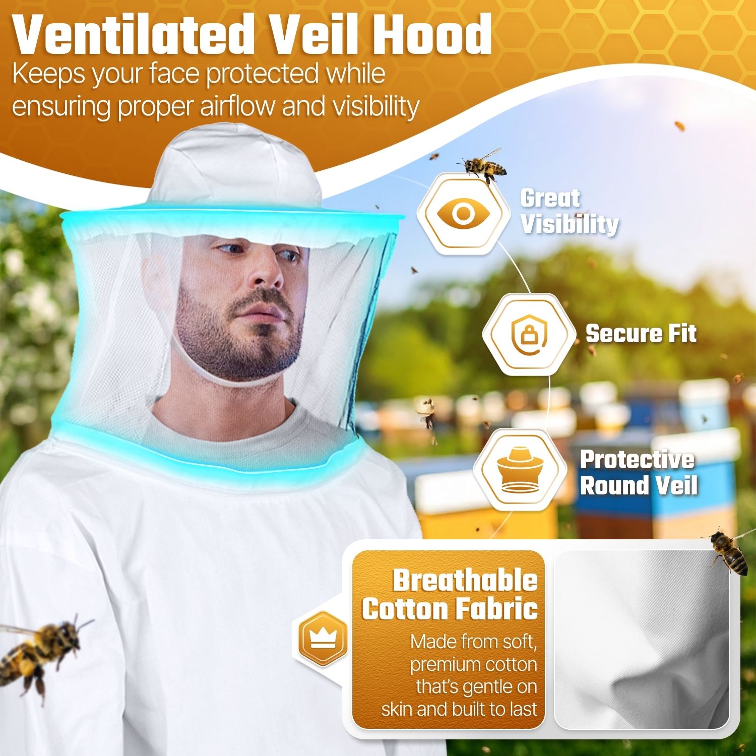 Beekeeping Jacket Veil Bee Keeping Suit Pull Over Smock Protection W// Outfit Hat