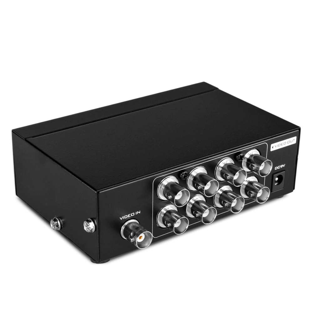 Splitter Box 1 In 8 Out (8 Port) Amplifier - Powered BNC Distribution Coaxial Composite CCTV Camera Video Splitter Extender for CCTV Surveillance Monitoring TV DVR 1 Input 8 Output