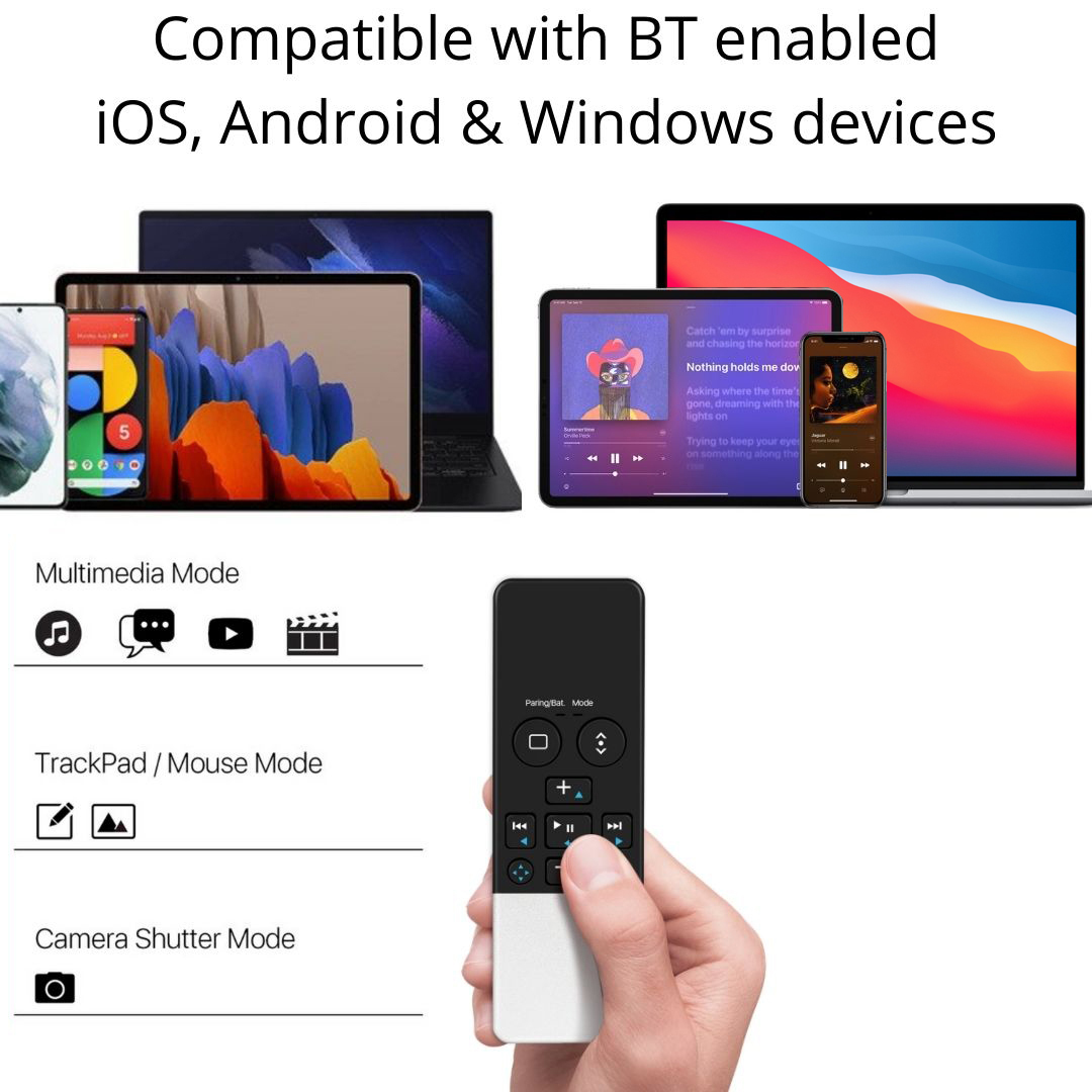 WIRELESS PRESENTER REMOTE - Conveniently control and flow between apps with the builtin iOS Home button or work as wireless presentation clicker remote for Macbook Pro, PC laptop or tablets using the trackpad and four-way arrows in PowerPoint and Keynote