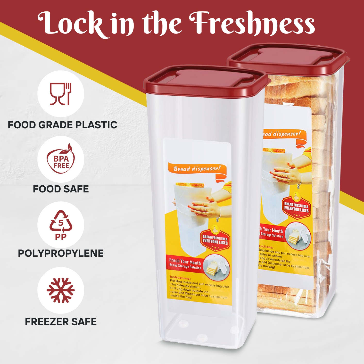 Safety First: Crafted with BPA-Free Plastic, our bread keeper storage container airtight ensures that your bread remains fresh, soft and uncontaminated