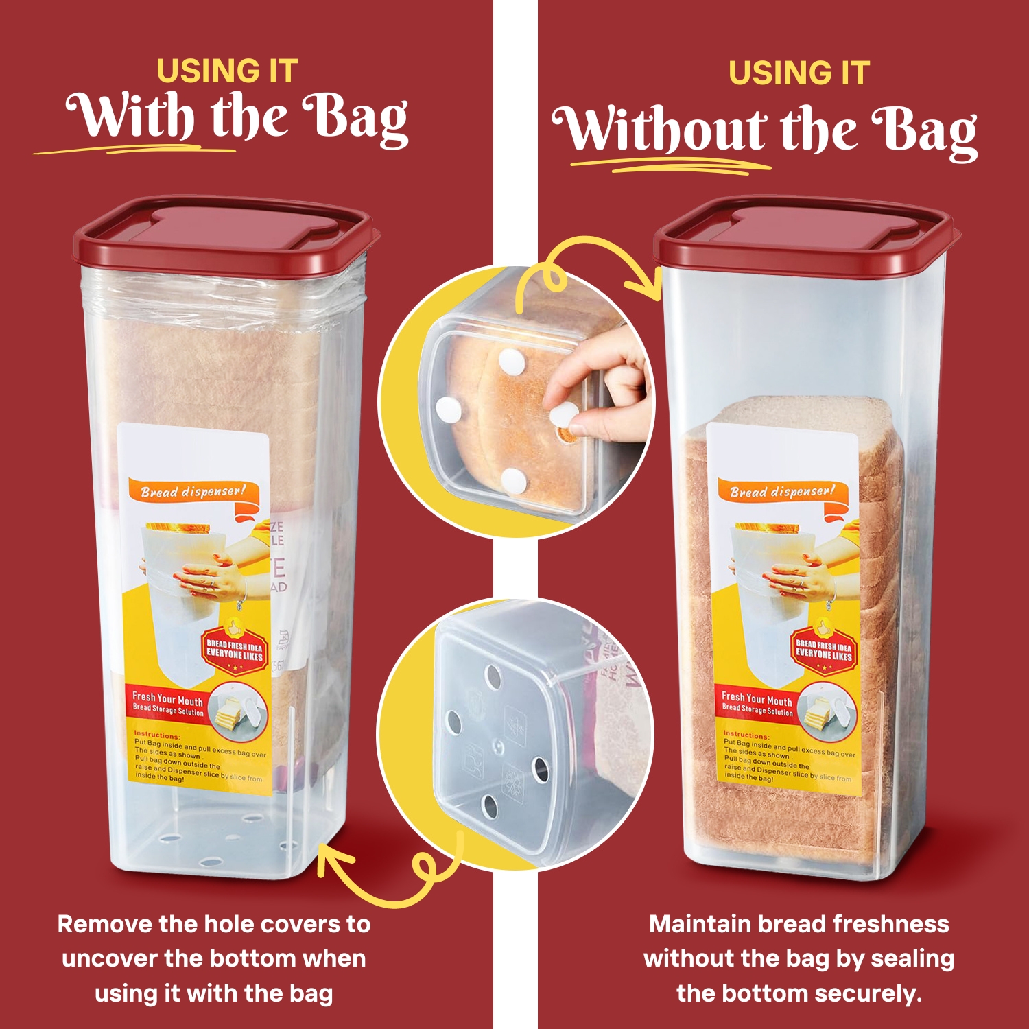 Airtight Freshness: Experience the premium feel of our plastic bread box storage container. The unique airtight lid ensures your bread, whether it's homemade bread or bought, retains its freshness