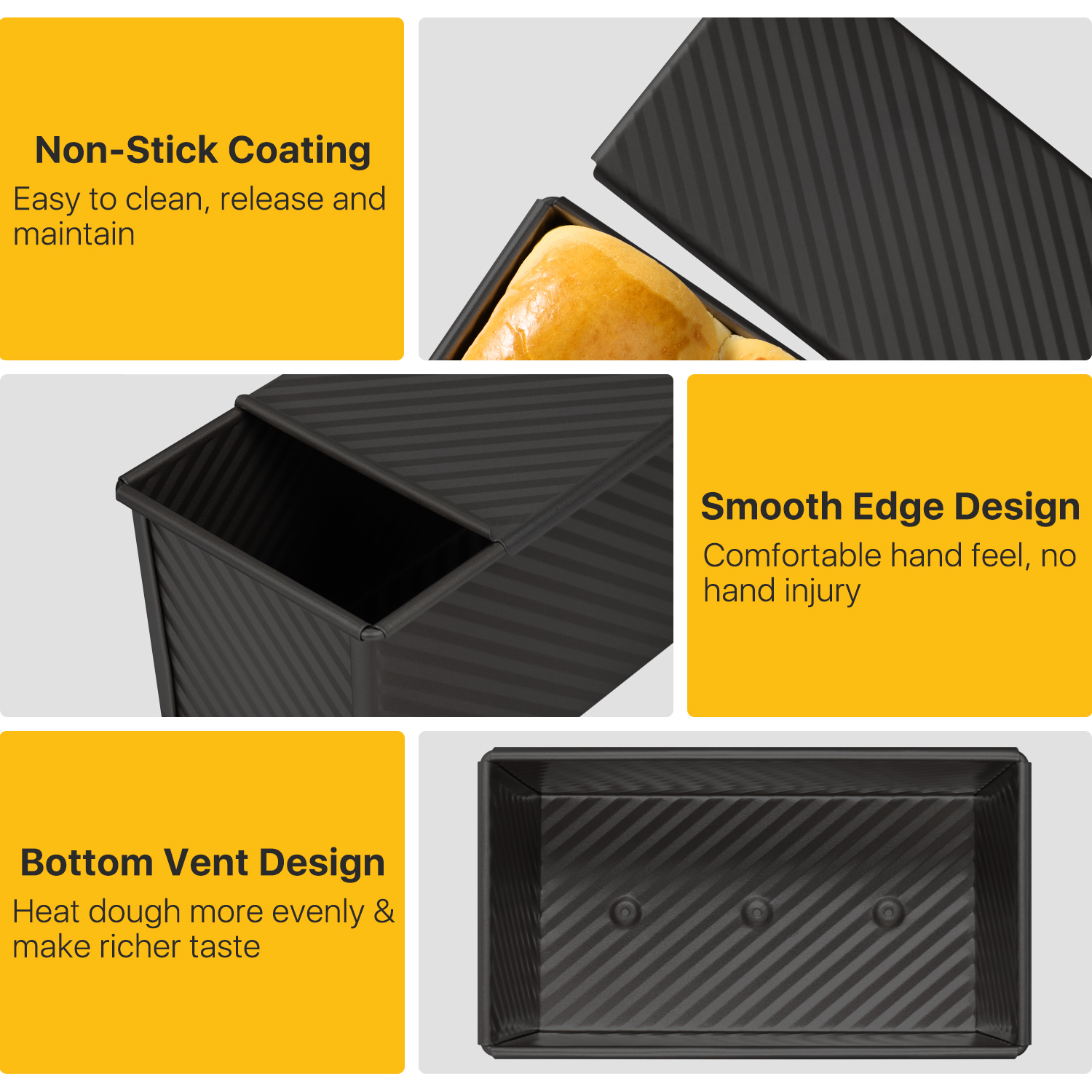 Nonstick and Easy to Clean - The bread pans enhanced nonstick surface guarantees that your baked items release easily and that cleaning up is simple - hand-washing.