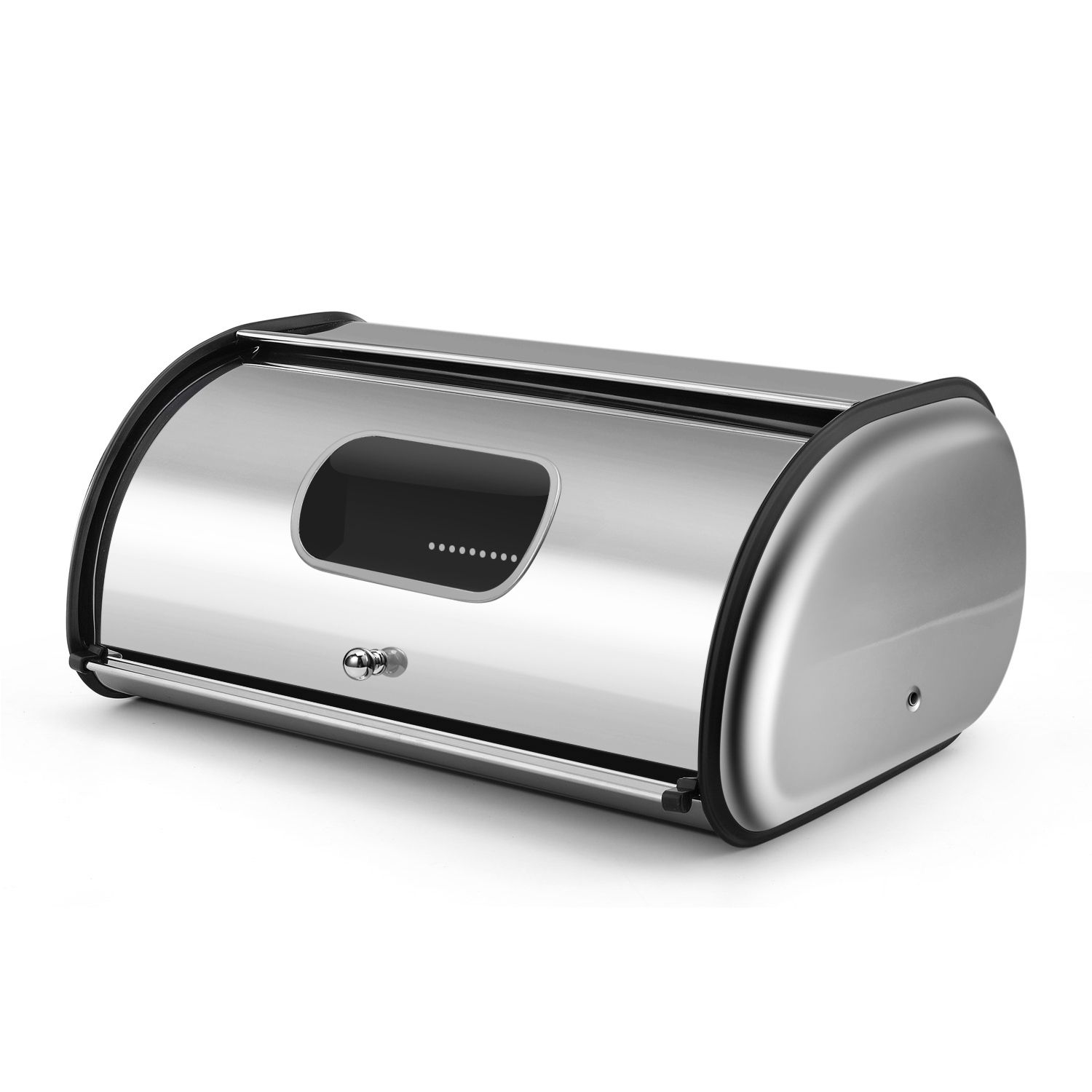 Stainless Steel Bread Loaf Box with Front Window (13 inch) Metal Roll Up Top Lid, Large Container Storage Holder Bin Keeper for Kitchen Counter Countertop Homemade Cake Bun Pastry Pancake Cookie