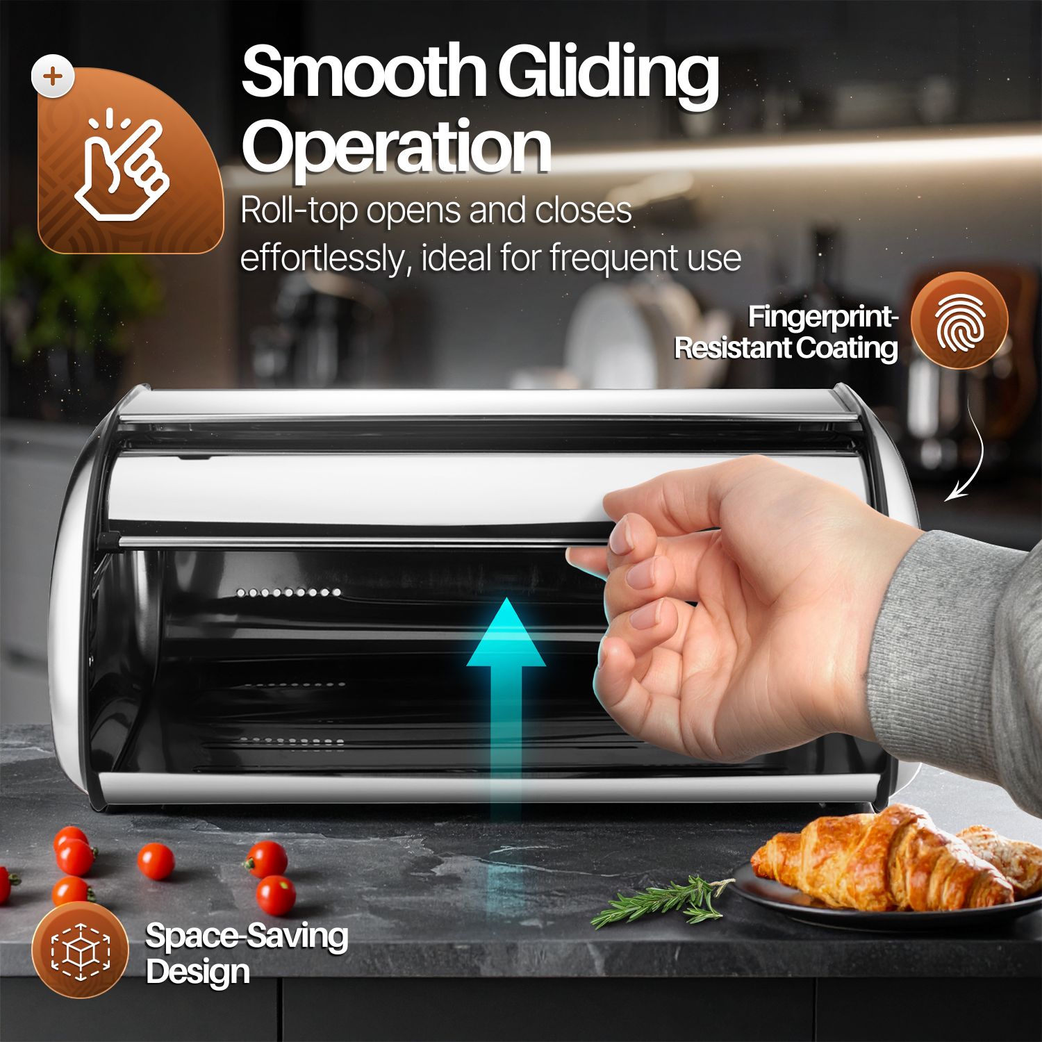 Stainless Steel Bread Loaf Box with Front Window (13 inch) Metal Roll Up Top Lid, Large Container Storage Holder Bin Keeper for Kitchen Counter Countertop Homemade Cake Bun Pastry Pancake Cookie