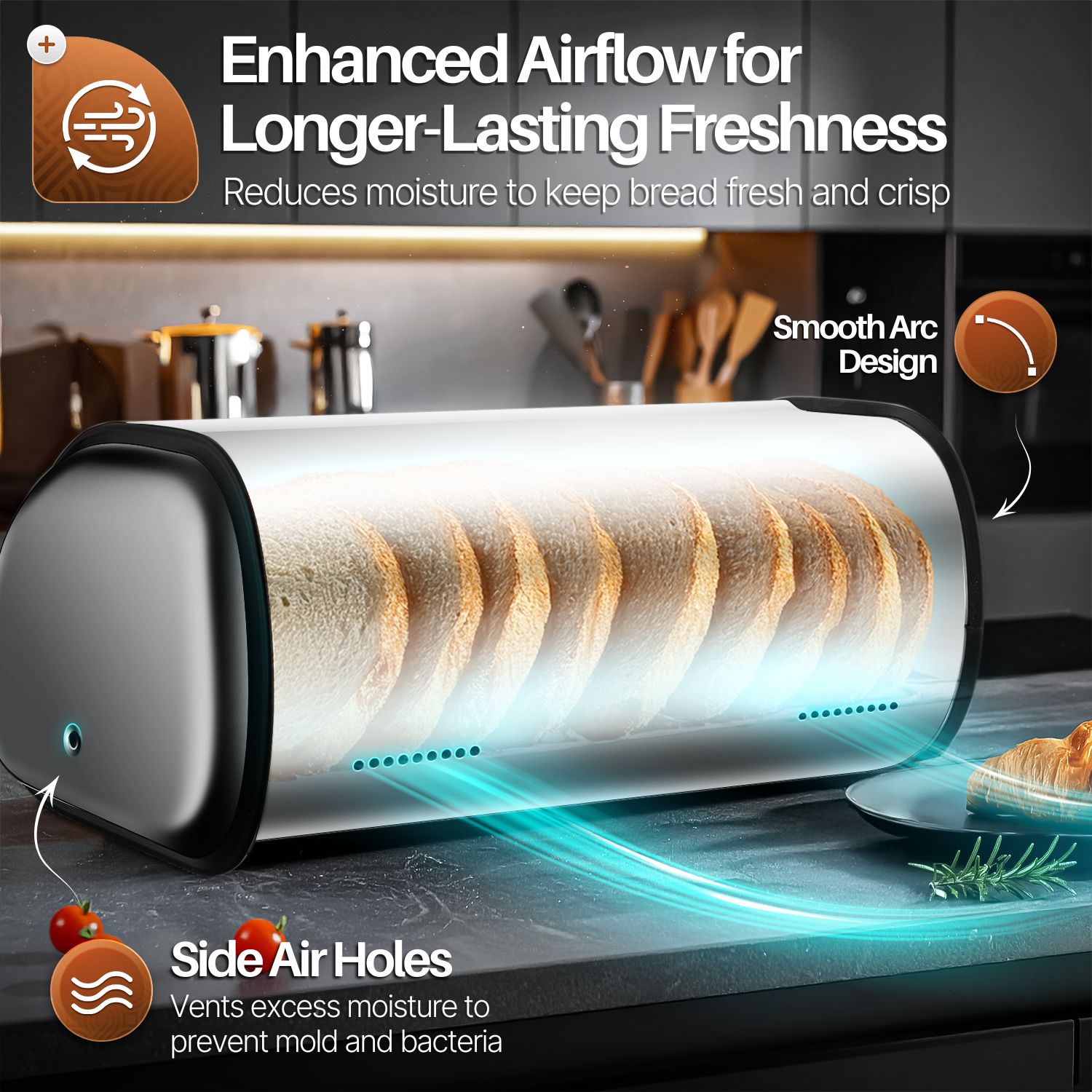 Stainless Steel Bread Loaf Box with Front Window (13 inch) Metal Roll Up Top Lid, Large Container Storage Holder Bin Keeper for Kitchen Counter Countertop Homemade Cake Bun Pastry Pancake Cookie