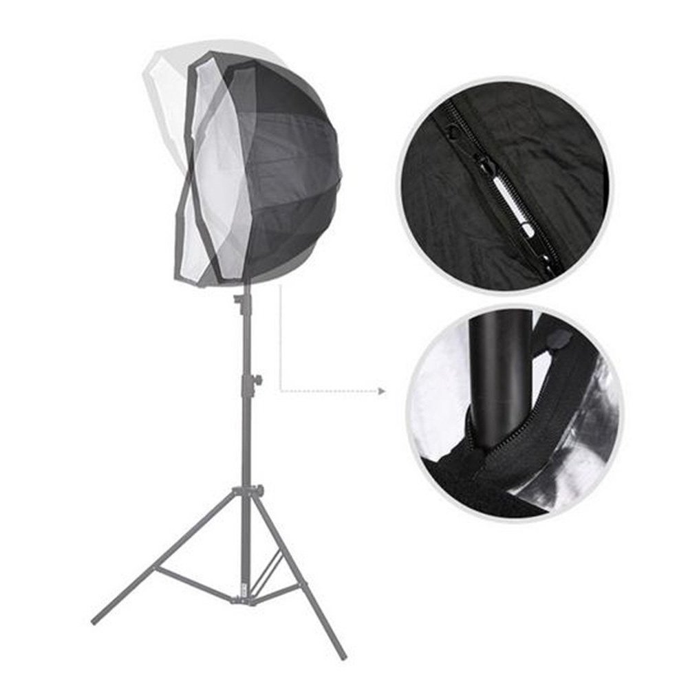 Can be used with flashes and some studio flash lights with umbrella hole