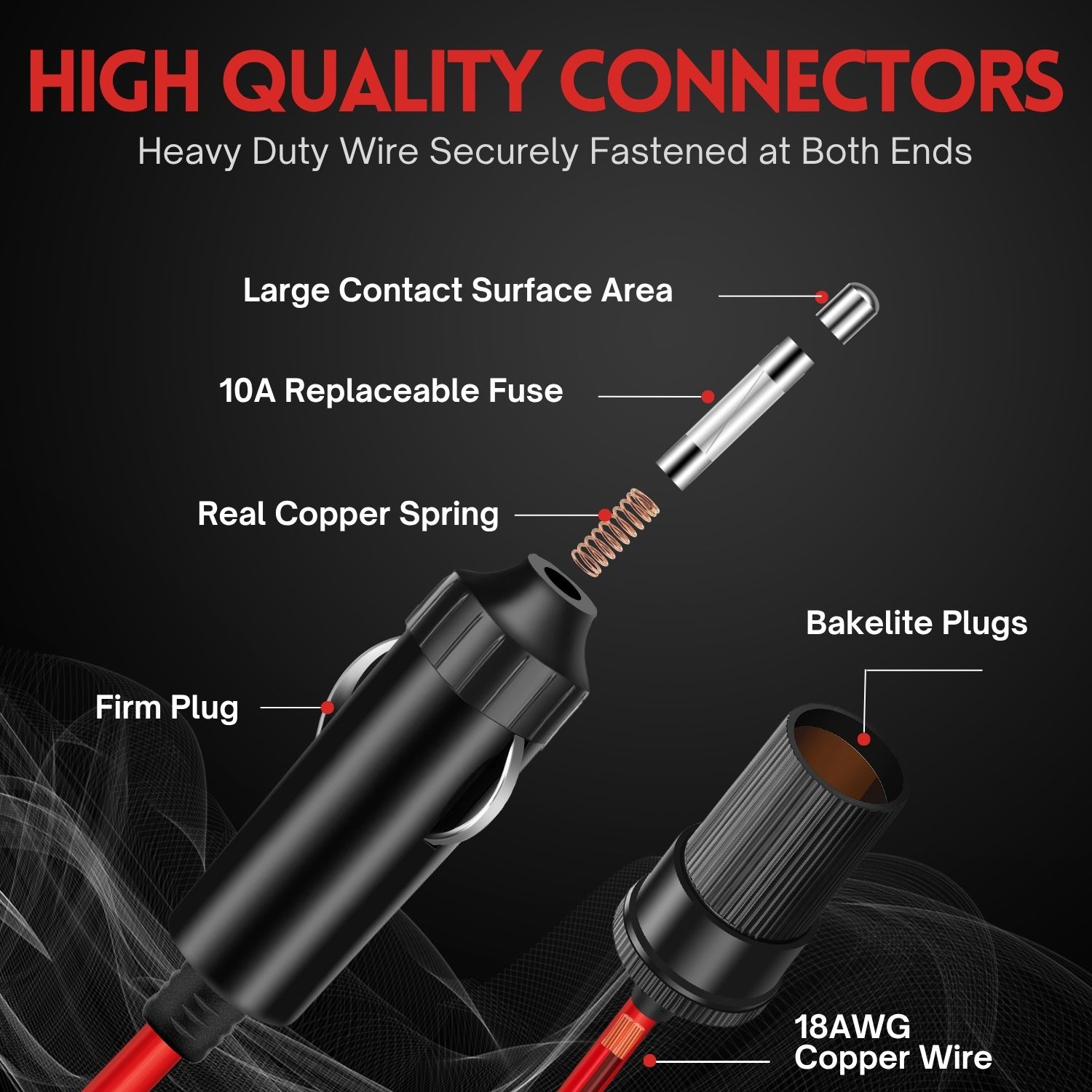 Durable and Reliable: This cigarette lighter car charger extension cord is made of premium quality materials with the wire encased in a heavy-duty shell covering to provide exceptional electrical conductivity, high resistance to damage, and outstanding performance