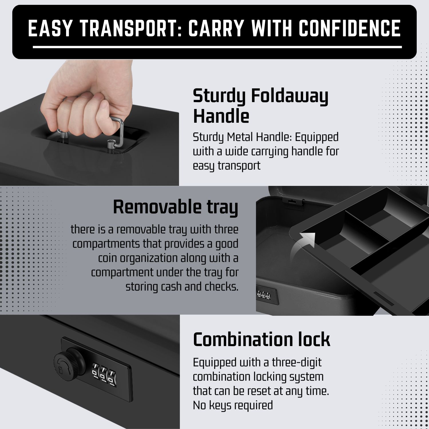 Robust Metal Construction: Made from durable metal, this metal lock box ensures long-lasting use, resists wear, and protects your valuables from damage