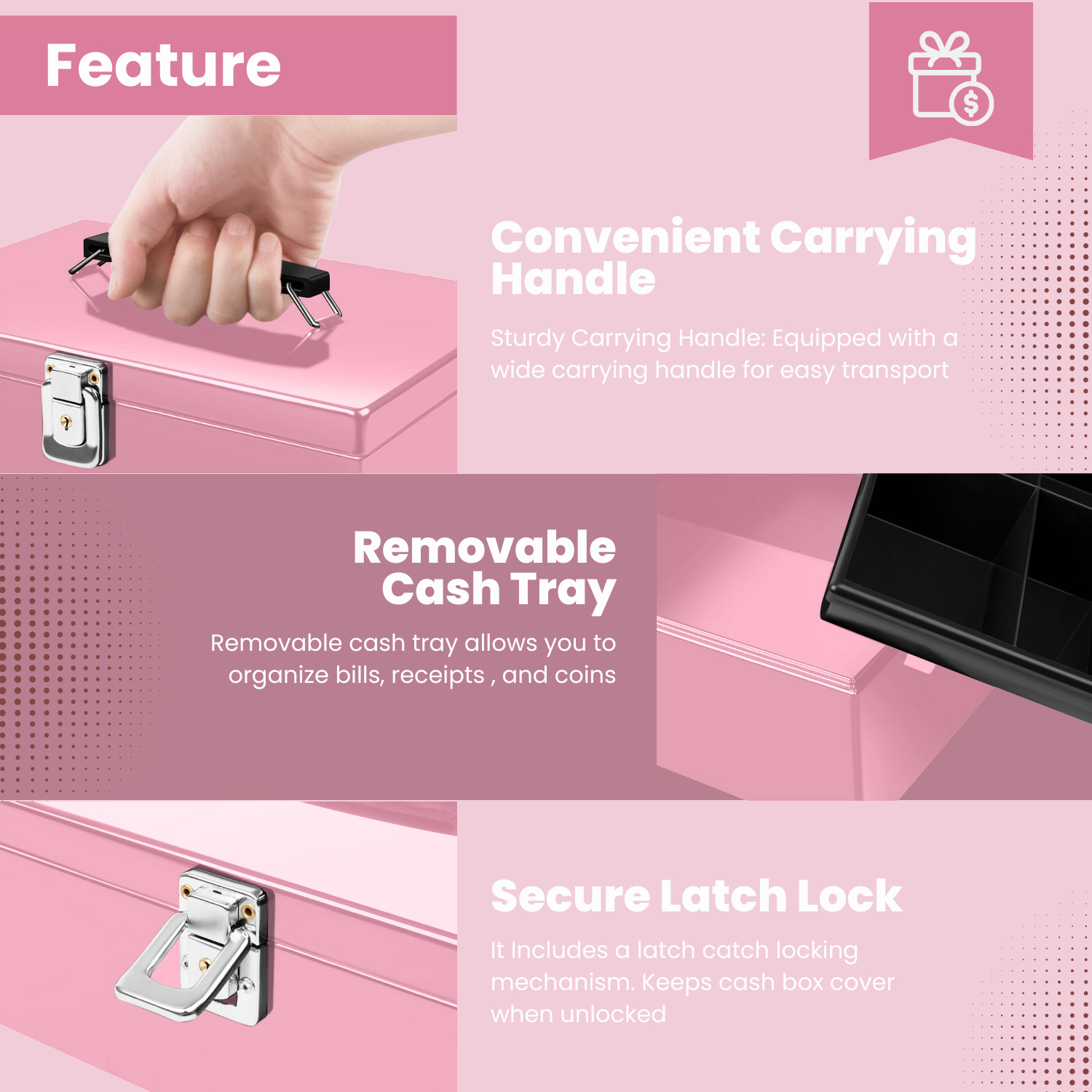 Unbeatable Security: Crafted with top-notch. SPCC cold rolled steel plate, this cash box with lock and key ensures your earnings stay protected. Experience the difference of a premium lock box for money that offers unwavering security