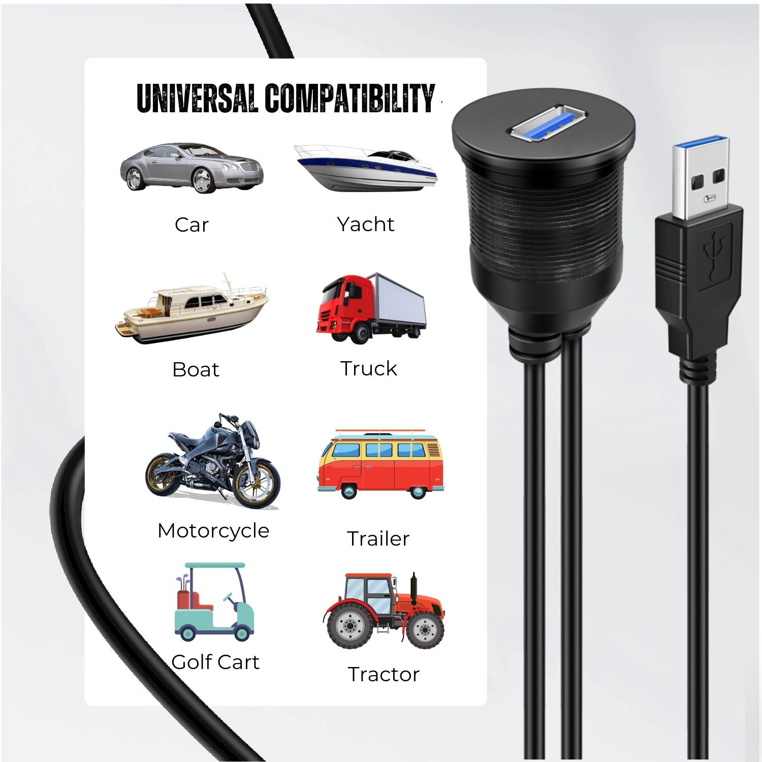 USB 3.0 Flush Mount Cable Dashboard Panel Dash Mount 1 Port Socket (1