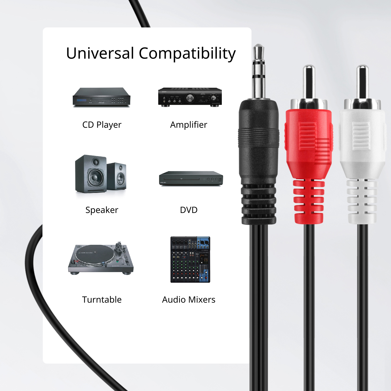 Enhanced Sound Quality: Our 1/8 to RCA stereo cable has balanced solid conductors that reduce internal noise for clearer, deeper bass and eliminate strand-interaction distortion