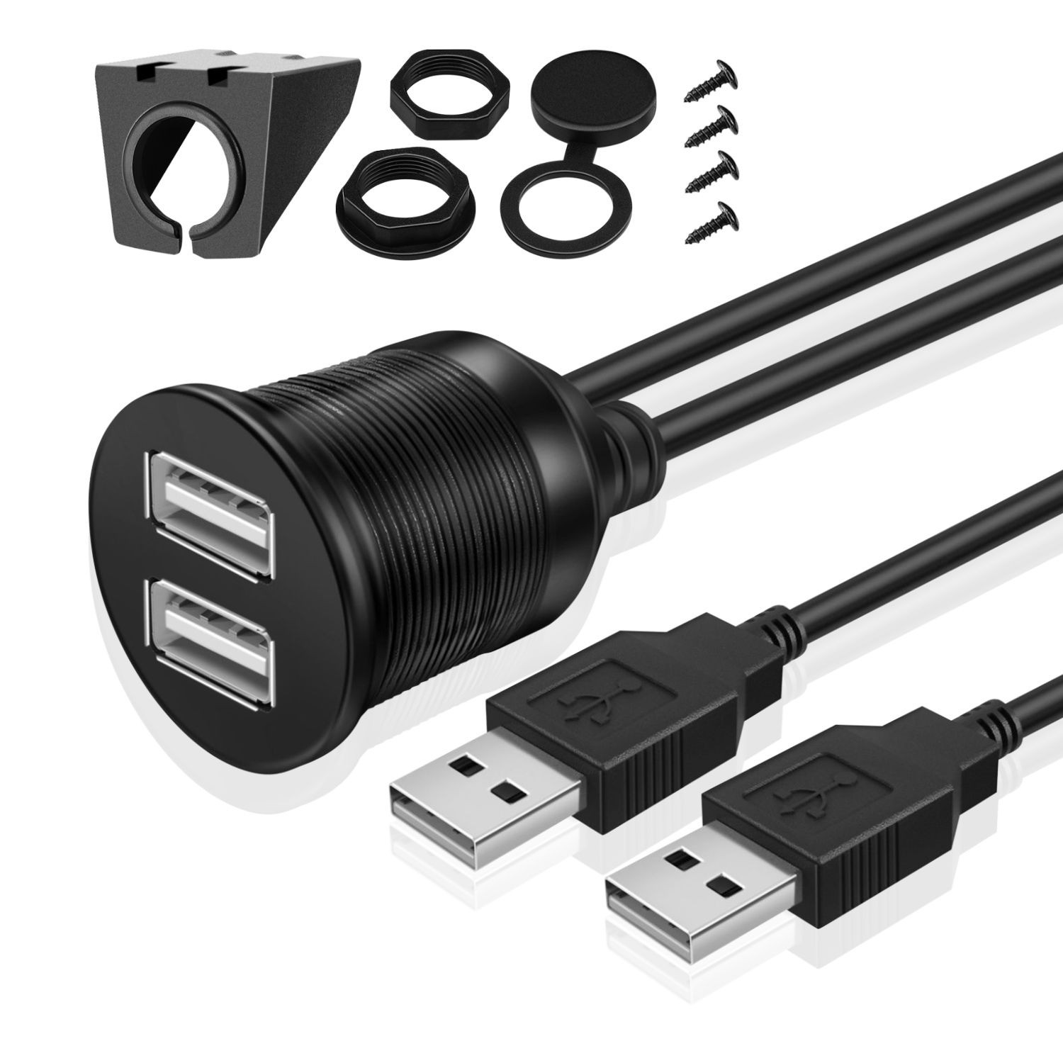 flush mount cigarette lighter usb TNP USB Flush Mount Cable – Dashboard Panel Dash Mount 2 Ports Dual USB Socket Plug Jack Connector Extension Wire Cord Waterproof Male to Femal