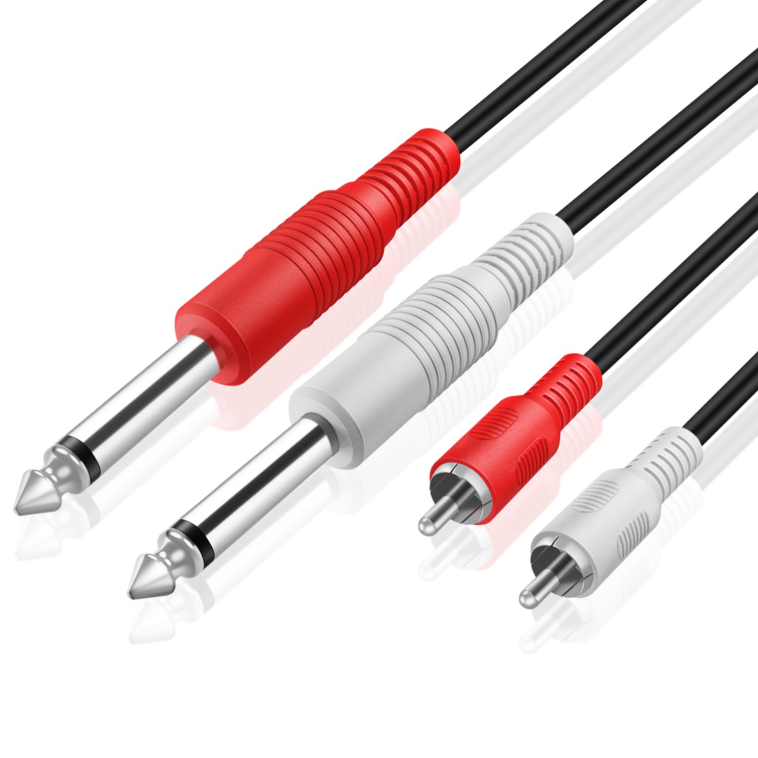 Premium Dual 1/4 Inch To Dual RCA Audio Cable (3FT) - Male 6.35mm 1/4" Phono Mono to RCA Connector Wire Cord Plug Jack