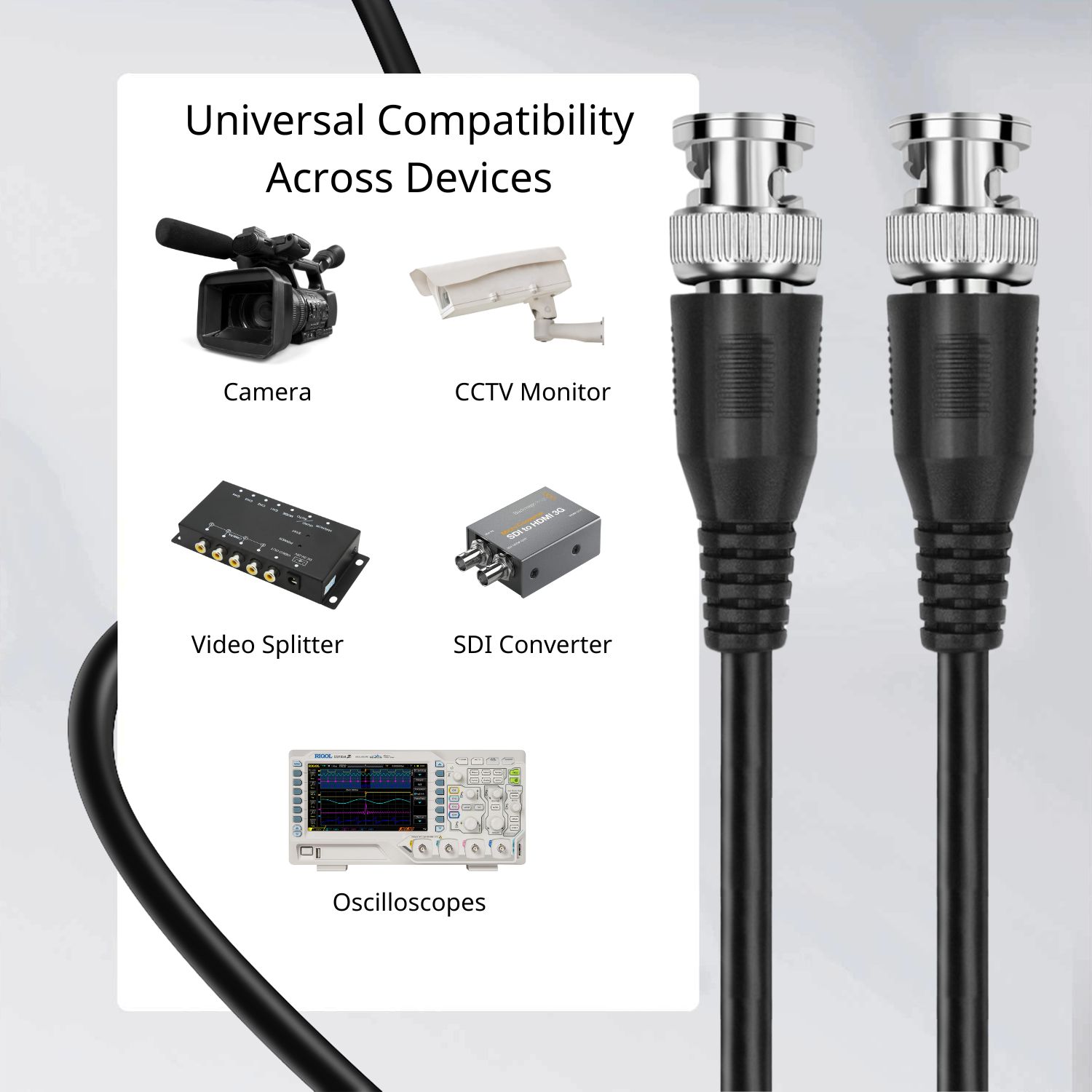 Versatile Applications: The TV Cable Cord 15ft supports high-bandwidth signals, perfect for setting up video broadcasting, CCTV, radio equipment, & audio systems