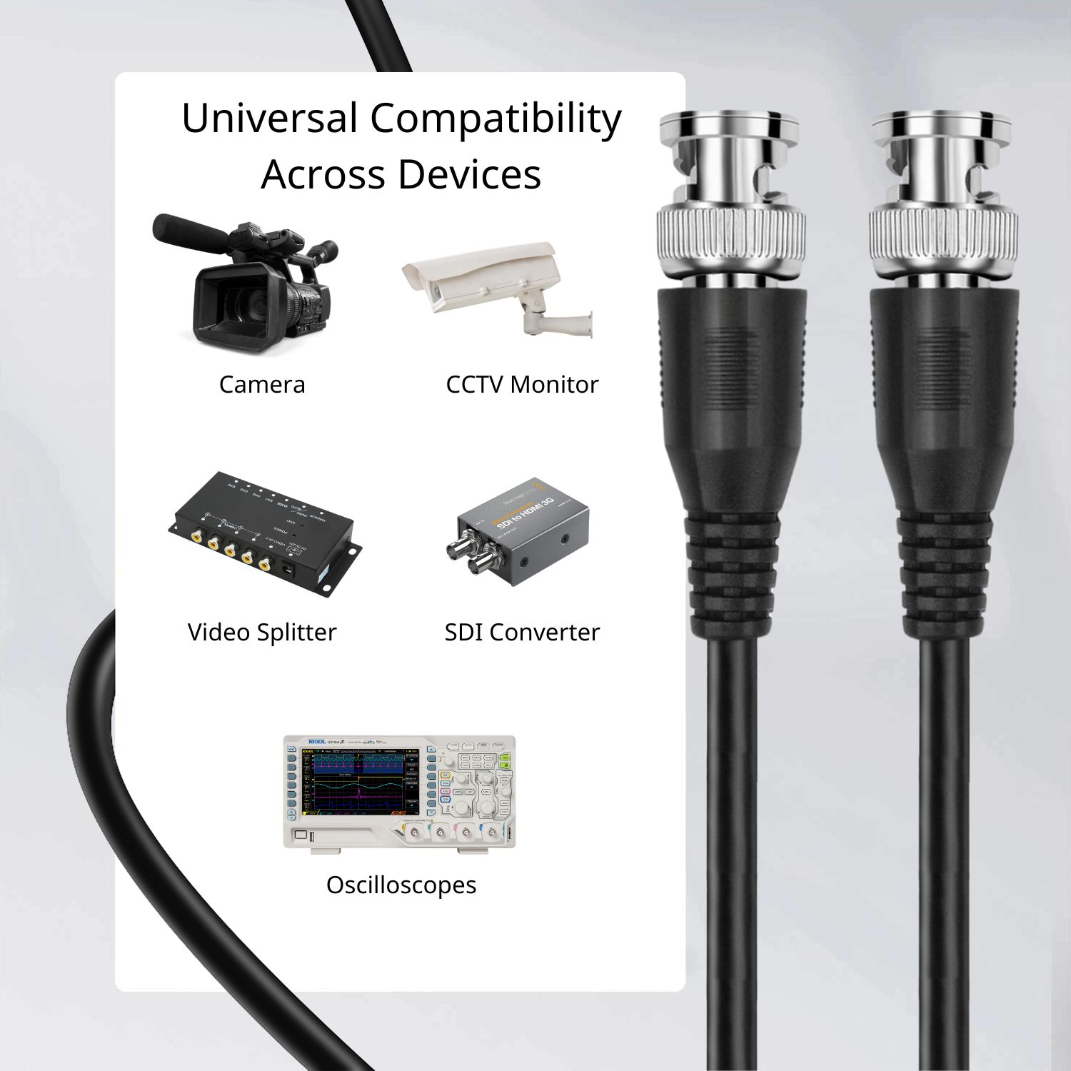 Versatile Applications: The TV Cable Cord 25ft supports high-bandwidth signals, perfect for setting up video broadcasting, CCTV, radio equipment, & audio systems