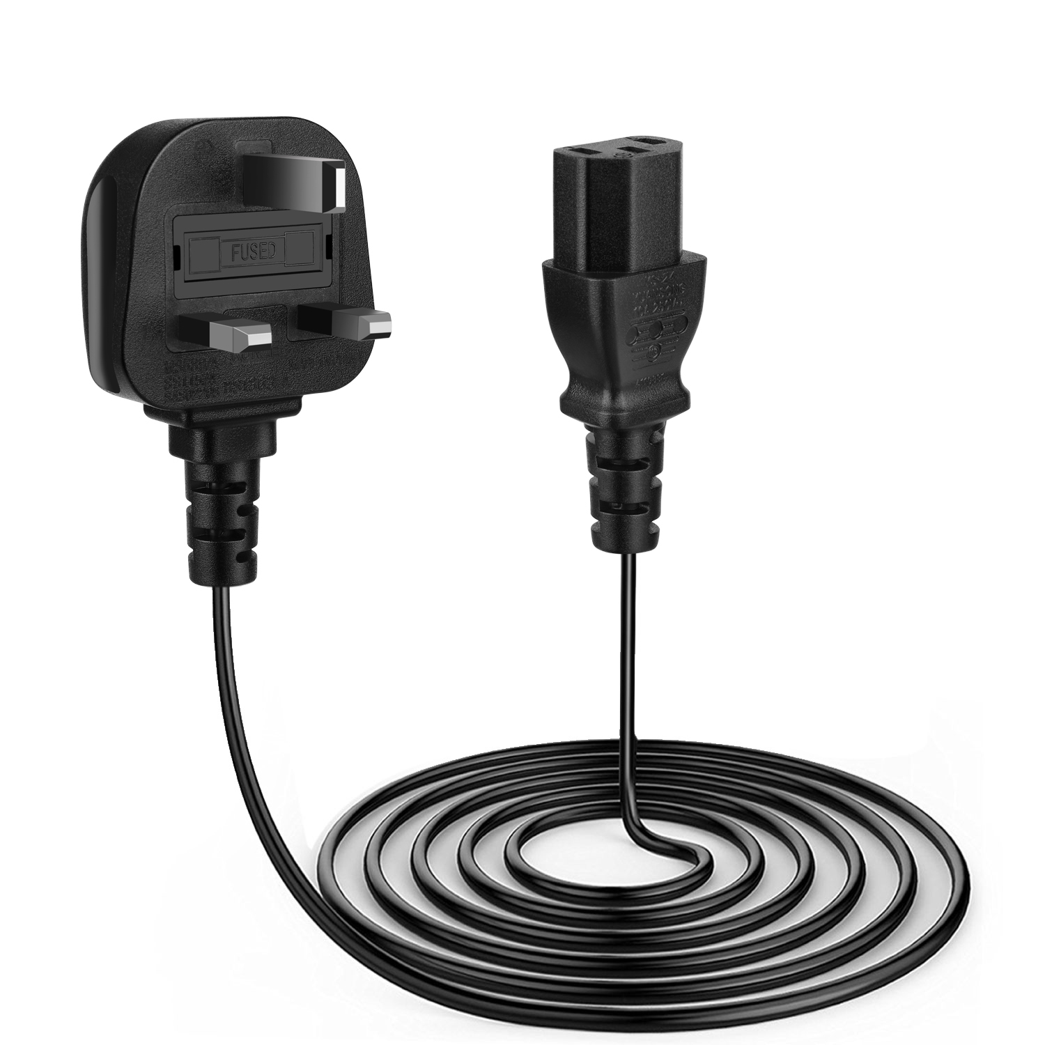 Female to male cable connects from your equipment socket to a standard 3 pronged AC outlet receptacle; The female connector plugs directly into the device while the male connector plugs into a standard outlet wall plug