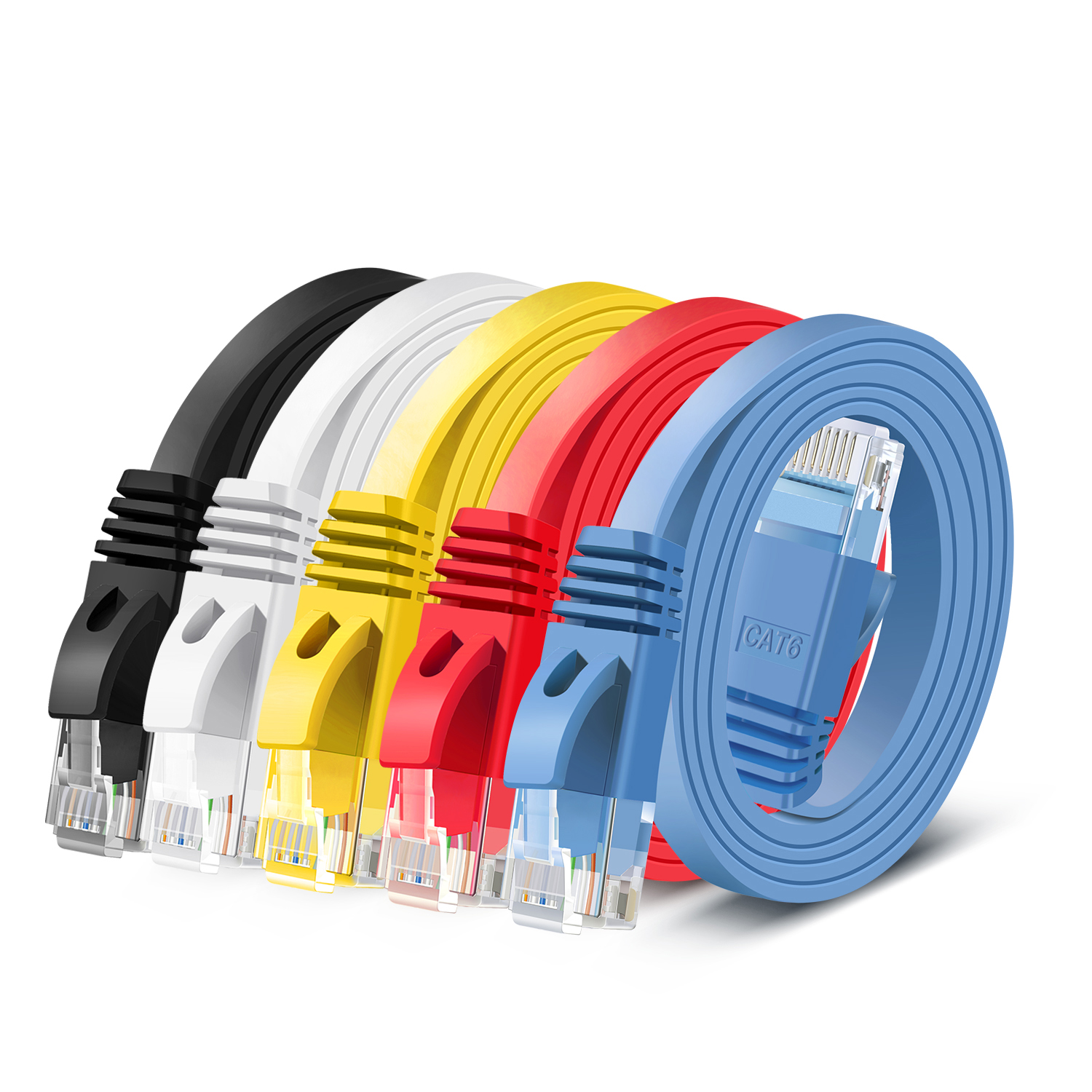 Ethernet Cable Cat 6 Flat Cable, Cat 6 Ethernet Cable 5 ft, Flat Wire (Multi-Color 5 Pack) Cat6 Ether Network Internet Cord Performance Tangle Free LAN Internet Ethernet Patch Cables Connector 