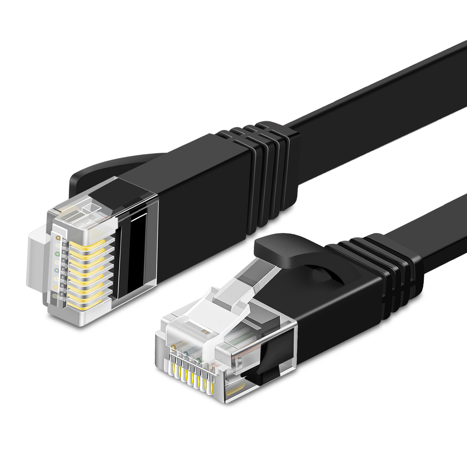 Ethernet Cable Cat 6 Flat Cable, Cat 6 Ethernet Cable 10 ft, Flat Wire Cat6 Ether Network Internet Cord - RJ45 Cable LAN Internet Ethernet Patch Cables Connector (Black)