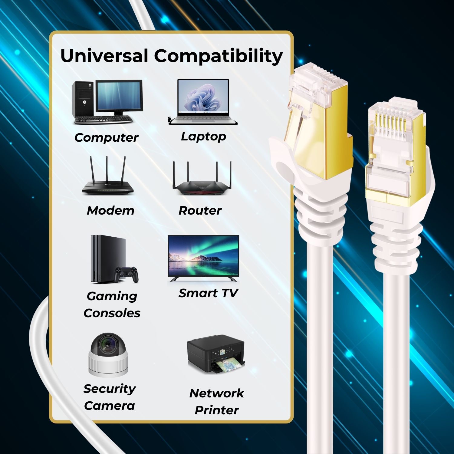 Superior Signal Quality: Made with solid 24 AWG oxygen-free copper filaments and gold-plated connectors for strong conductivity, stable signal, and this Cat 6 ethernet cables is ready for indoor or outdoor use