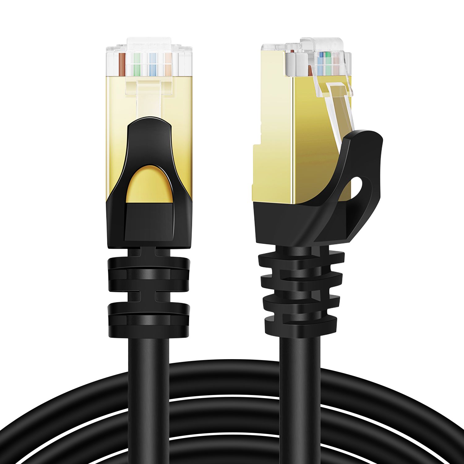 CAT 7 Ethernet Cable 1.5ft High Speed 10 Gbps 600MHz Black CAT7 Connector LAN Network Gigabit Internet Wire Patch Cord with Professional S/STP Gold Plated Premium Shielded Twisted Pair