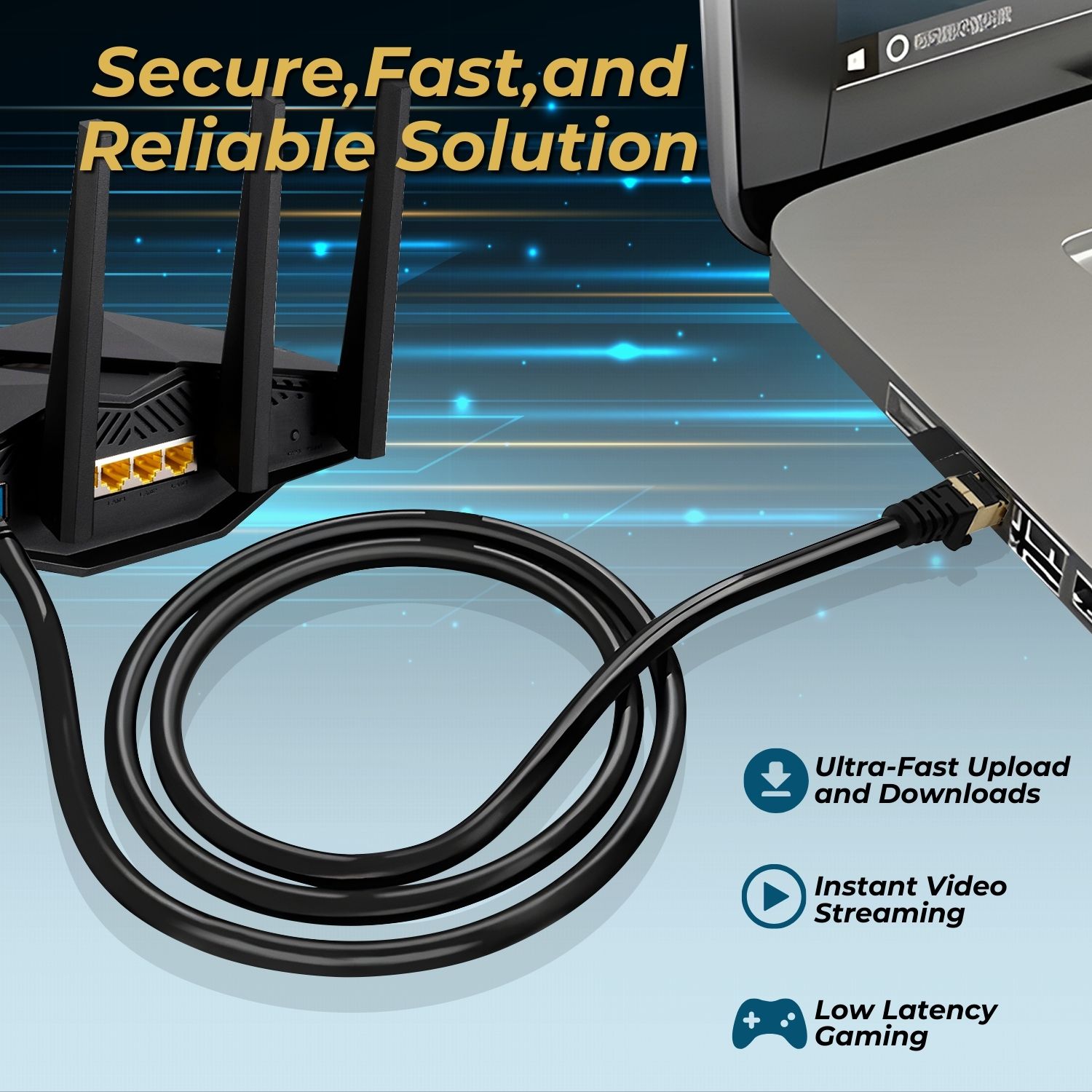 Premium & Quality materials - Solid 24 AWG copper filaments compose the patch cable cord's signal conductors. The twisted pairs are then separated by PE insulation molding that prevents internet cable signal interference. The cable's also gold-plated and made with a molded strain relief