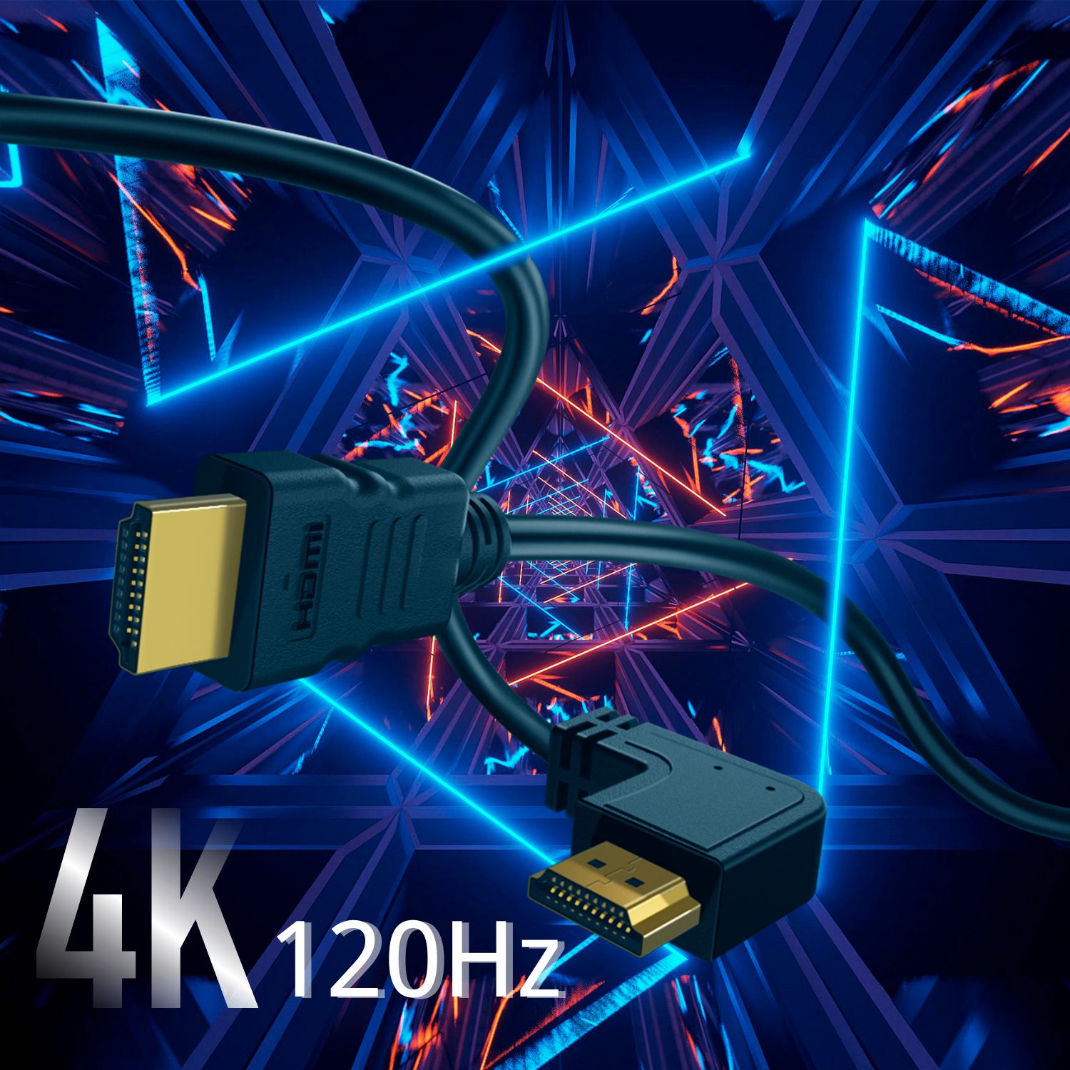 Left Angle HDMI Cable (90 Degree) - Angled design allows better fitting for wall-mounted devices, narrow spaces, solving the embarrassment of limited spaces between wall and device