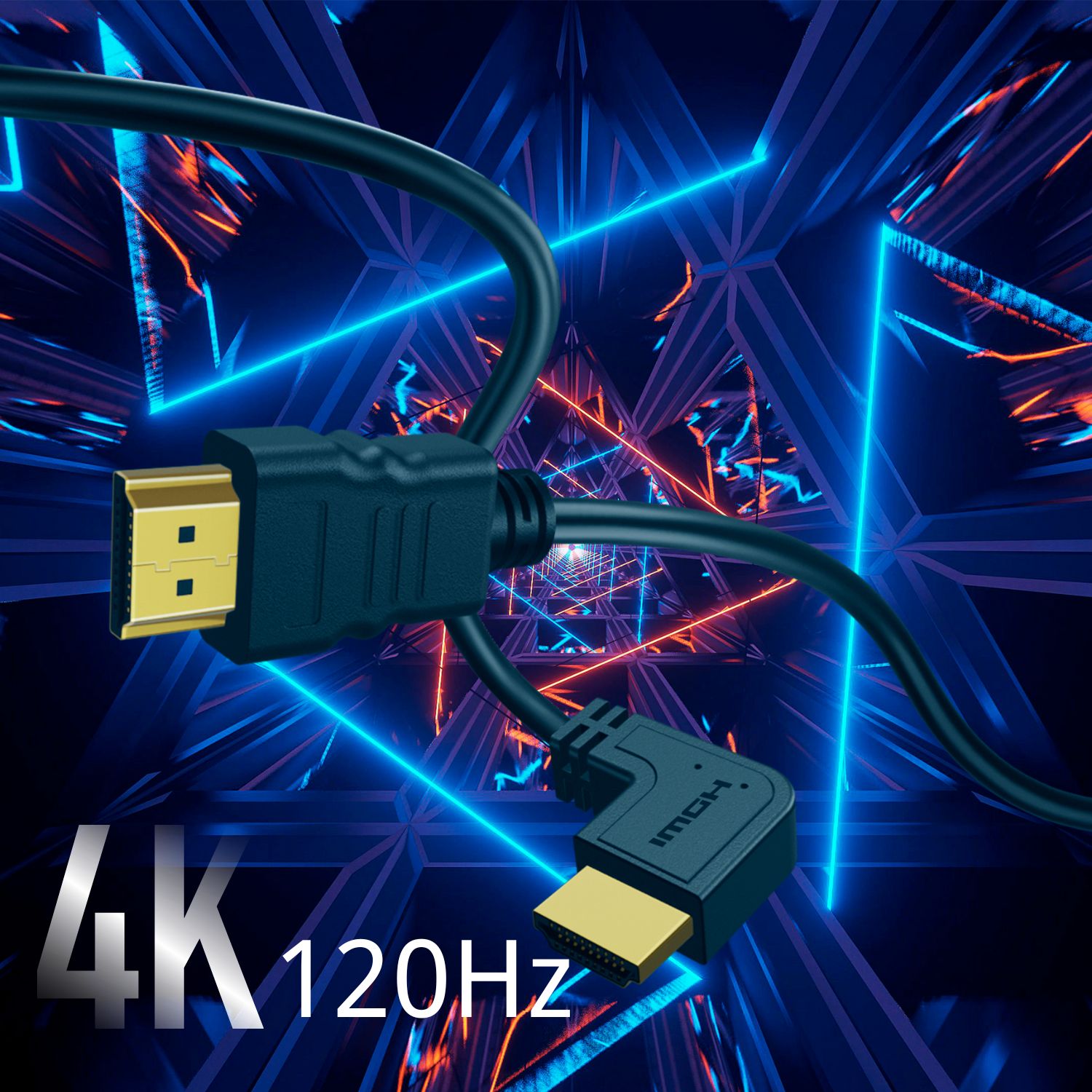 Right Angle HDMI Cable (270 Degree) - Angled design allows better fitting for wall-mounted devices, narrow spaces, solving the embarrassment of limited spaces between wall and device