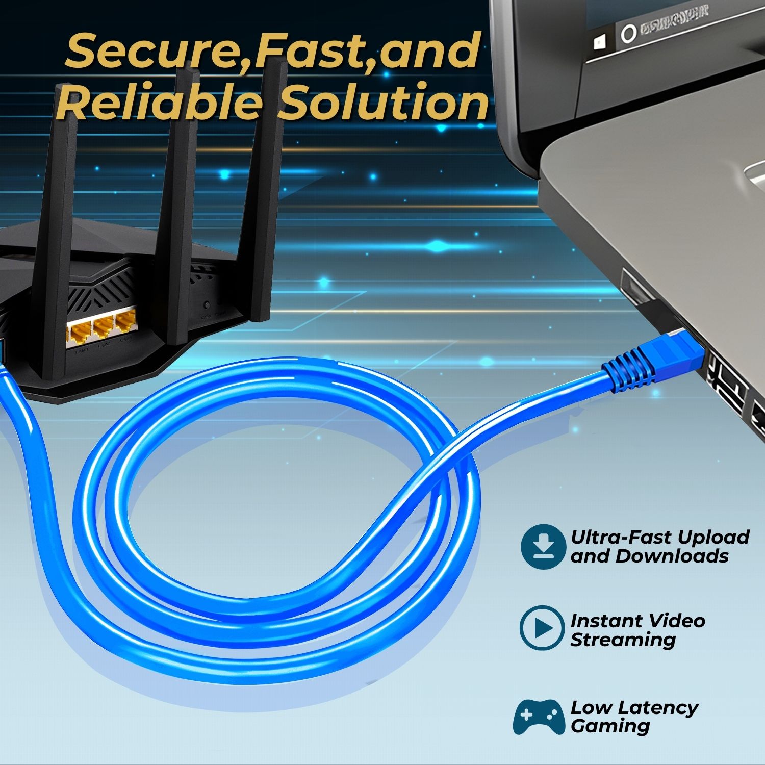 Cat 5e Ethernet Cable 50ft, Cat 5 Internet Patch Cable Cat5e Cable RJ45 Connector LAN Network Cable Cat5 Wire Patch Cord Snagless Computer Ether Wire (50 Foot Blue)