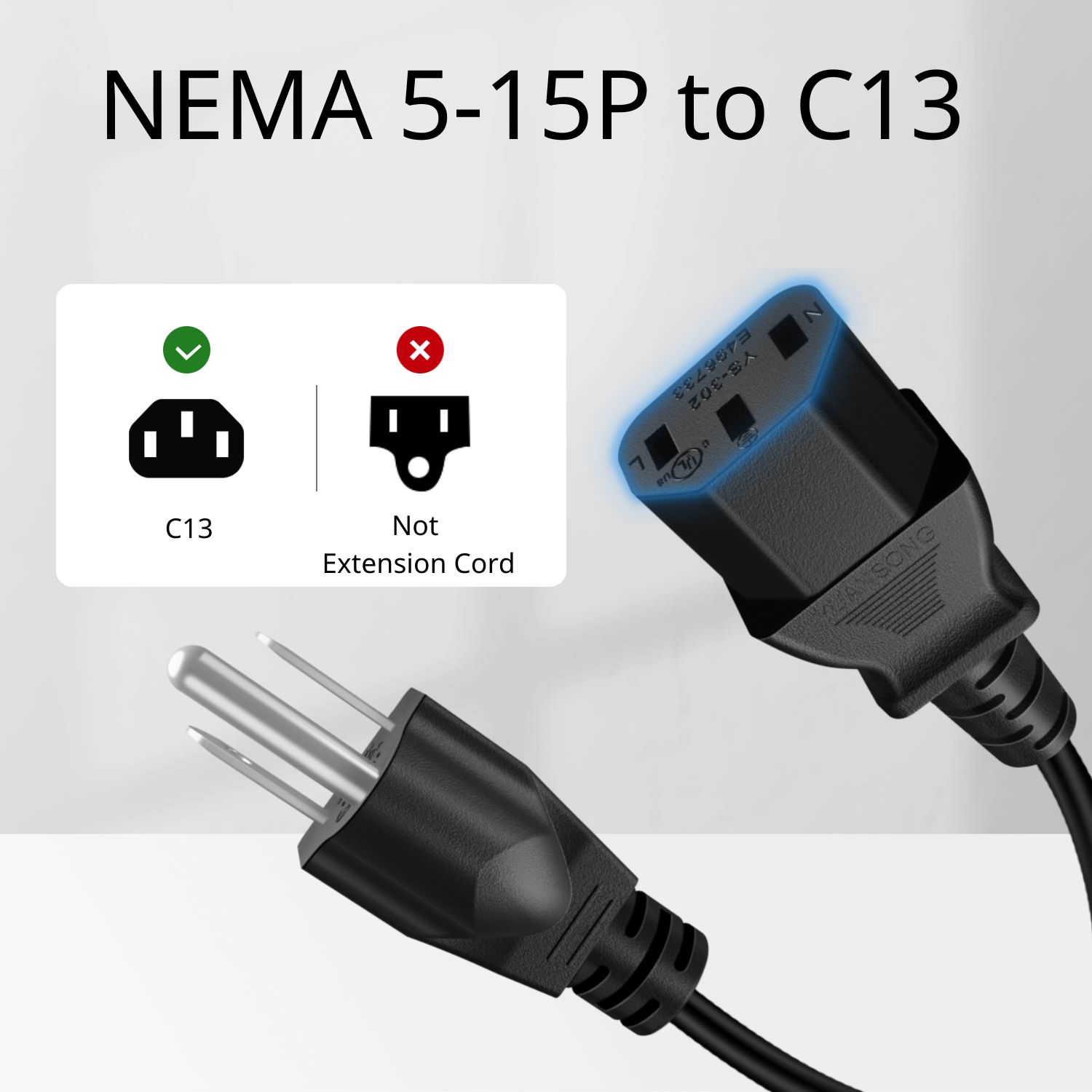 18 AWG 125V 10A Power Cord - Replace an existing overused, old, broken, damaged, or misplaced power cable or add extra distance/extension between devices for convenience. For Computer monitor power cable, PSU power cable, TV