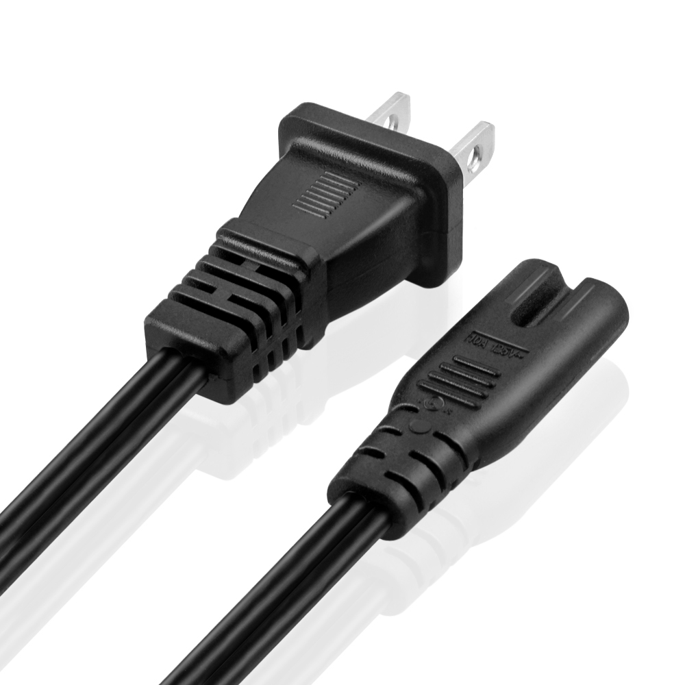 TNP Universal 2 Prong Angled Power Cord PS4 PS3 Slim 15 Feet 2 Pack Compatible w//Apple TV NEMA 1-15P to IEC320 C7 Figure 8 Shotgun Connector AC Power Supply Cable Wire Socket Plug Jack Black