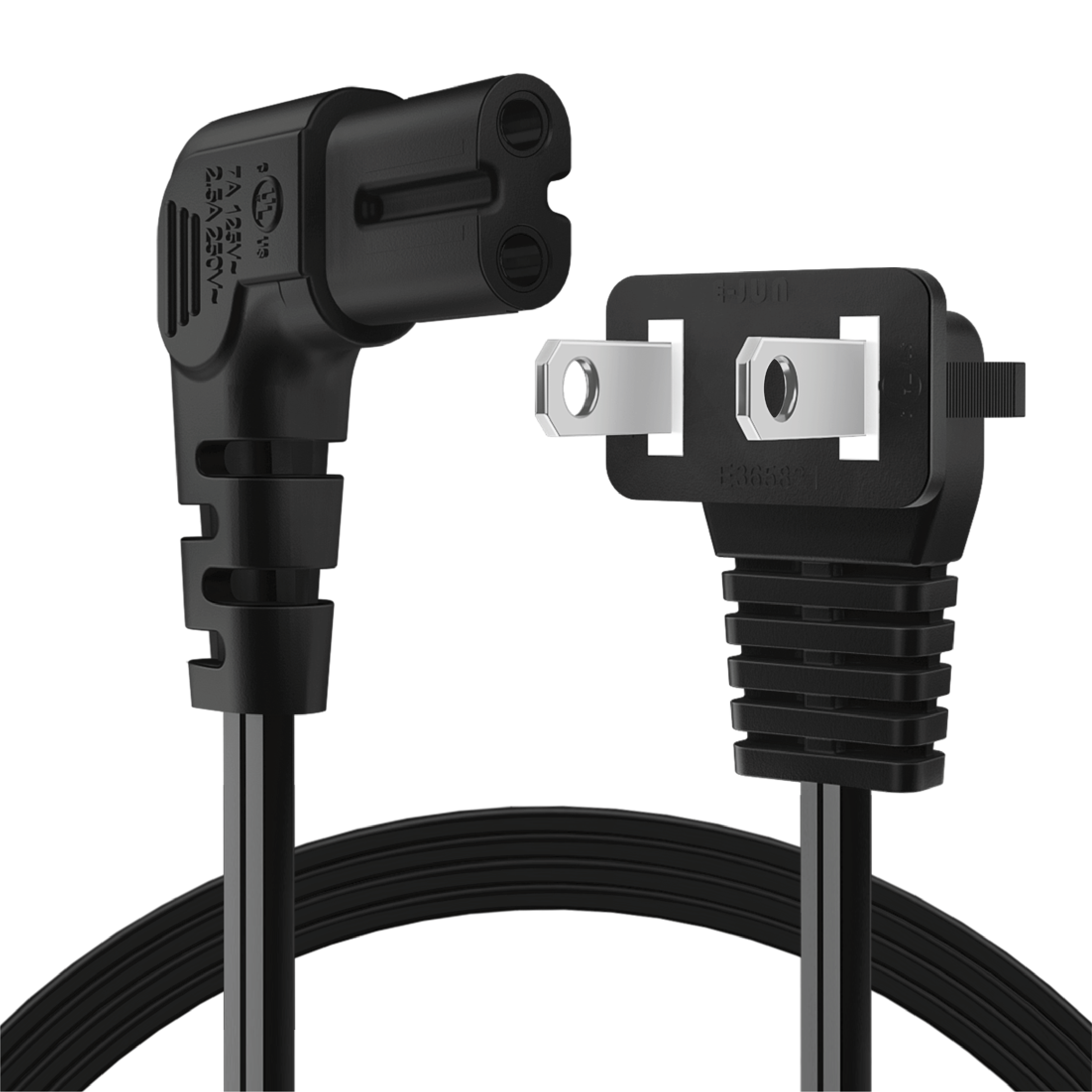 2 Prong Power Cord NEMA 1-15P to IEC320 C7 Right Angle Power Cable