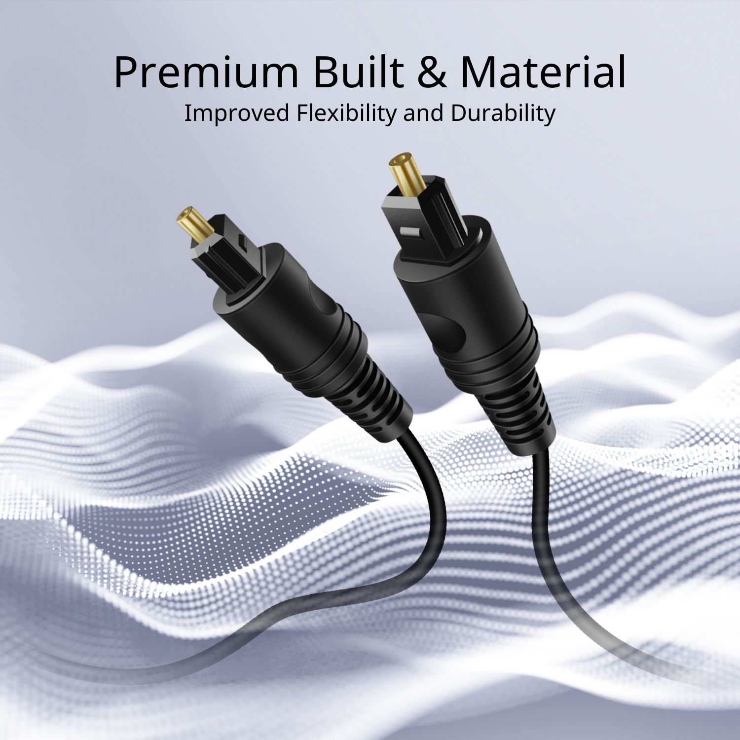 High Performance Gold-plated Digital Optical Cable Connectors - Resistant to weathering and delivers the cleanest possible signal even at extreme volume levels; Accurately transfer high bandwidth frequency quality detailed clean natural pure audio sound with realism and clarity jitter-free audio & S/PDIF (Sony/Philips Digital Interface) format signals