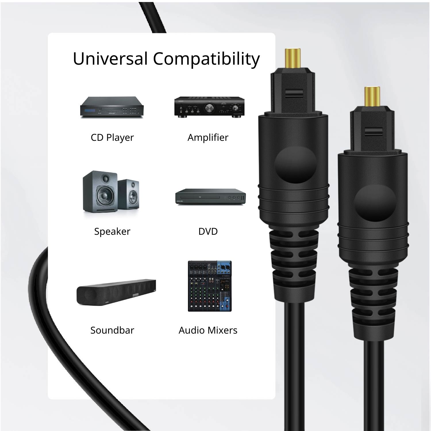Interference Free - Fiber-optic design, the cable itself won't have to deal with any interference from radio (RFI) or electromagnetic (EMI) frequencies. Solid-core bass conductor optimizes low-frequency signal transfer for improved bass response for the ultimate listening experience