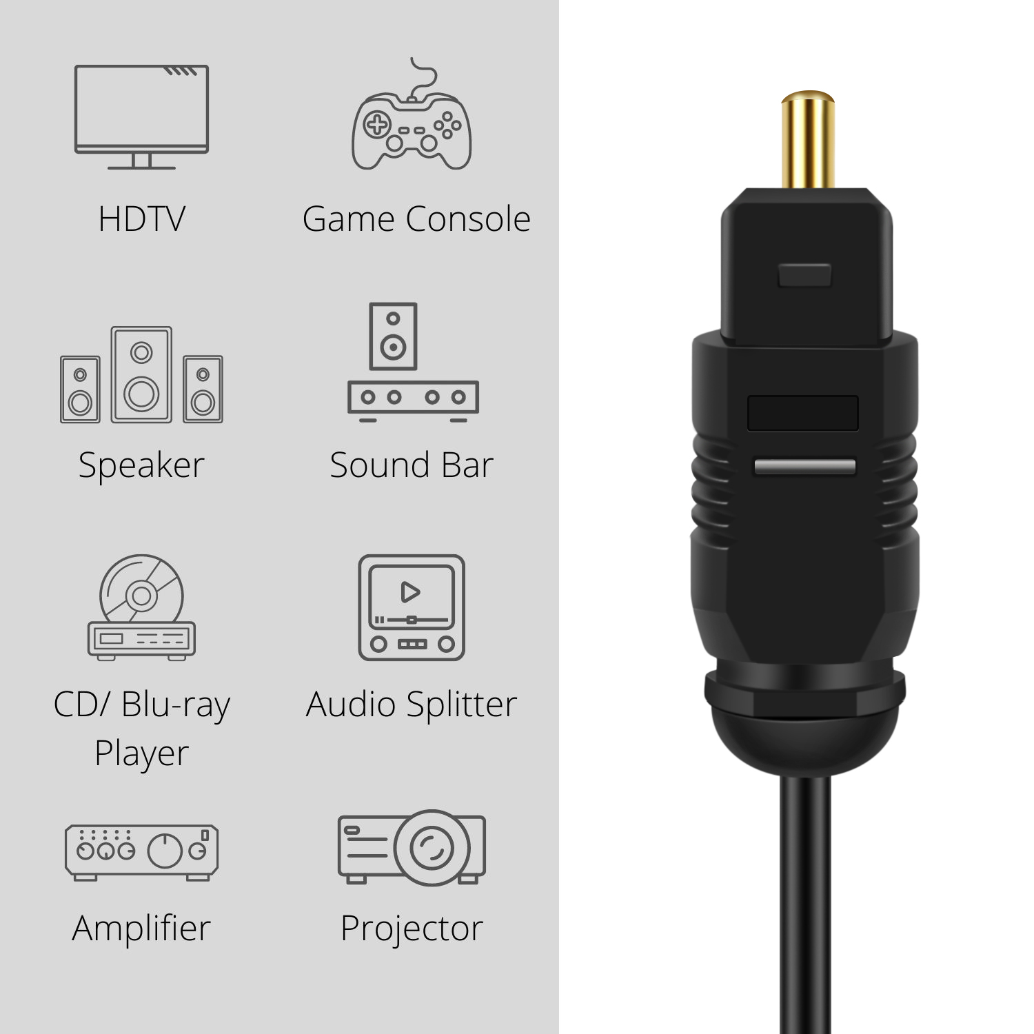 DeleyCON Câble Audio Digital Optique 10m Toslink S/PDIF - Fibre Optique Prises Métalliques Pour Home Cinéma Et Hifi