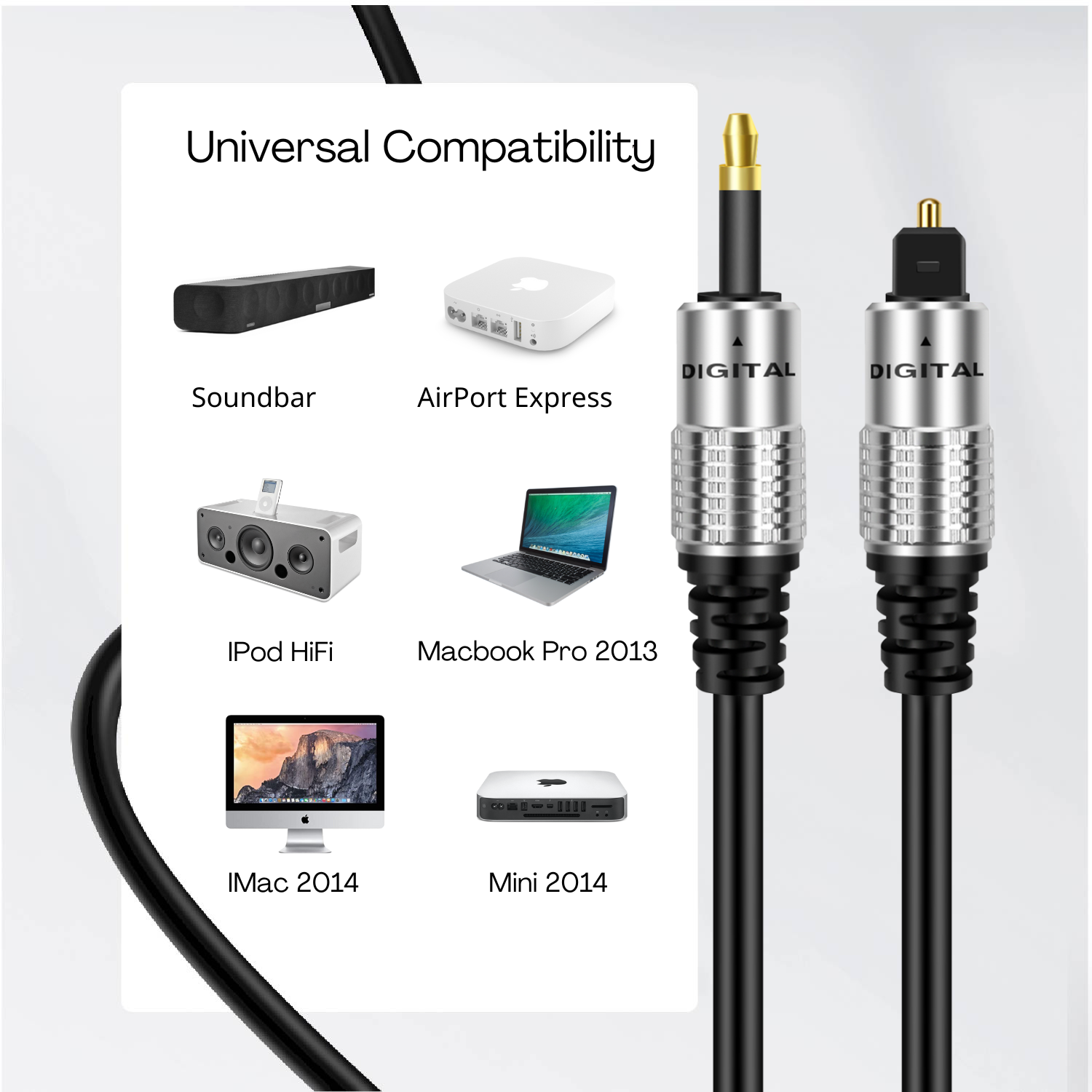 EMK 24K vergulde Toslink naar mini-Toslink kabel. Digitaal nylon gevlochten optische audiokabel 3,5 mm. Mini optische kabel voor thuisbioscoop, geluidsbalk, thuisbioscoop (0,5 m, 3,5 mm mini-Toslink, zilverkleurig