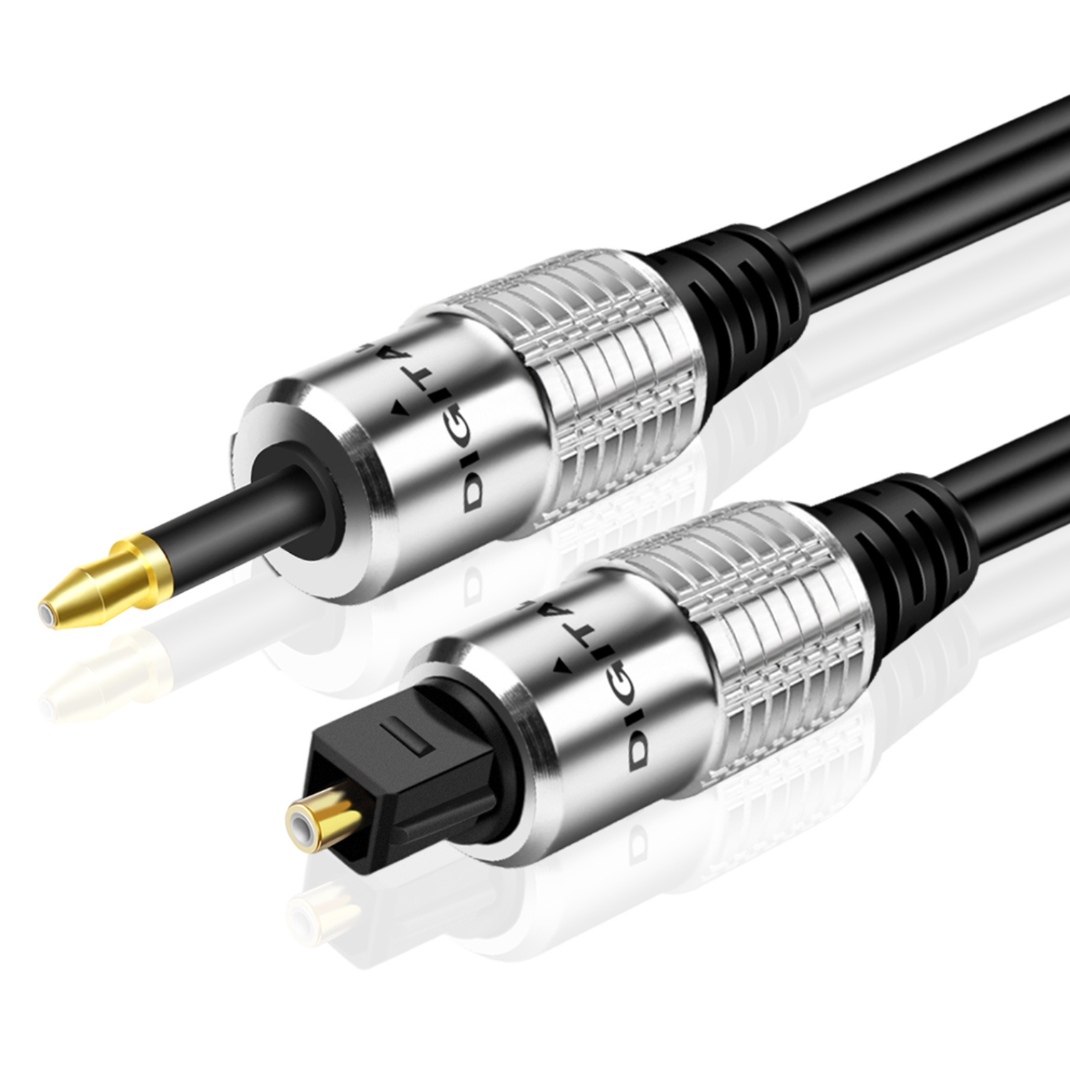 Mini Toslink to Toslink Digital Optical Audio Cable (3 Feet) - Standard Toslink to Mini Toslink Male Plug Connector Adapter Converter Jack Wire Cord