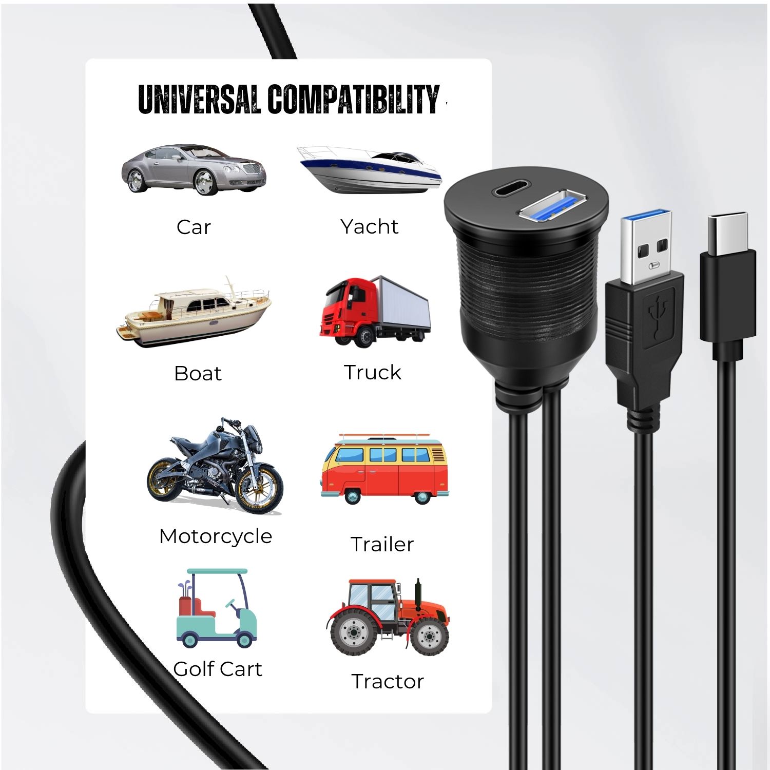 USB-C + USB-A Flush Mount Cable - This USB extension cable allows you to extend the USB connection on the rear of most aftermarket radio & stereo, ideal for aftermarket head units that feature a rear AUX & USB 3.0 input
