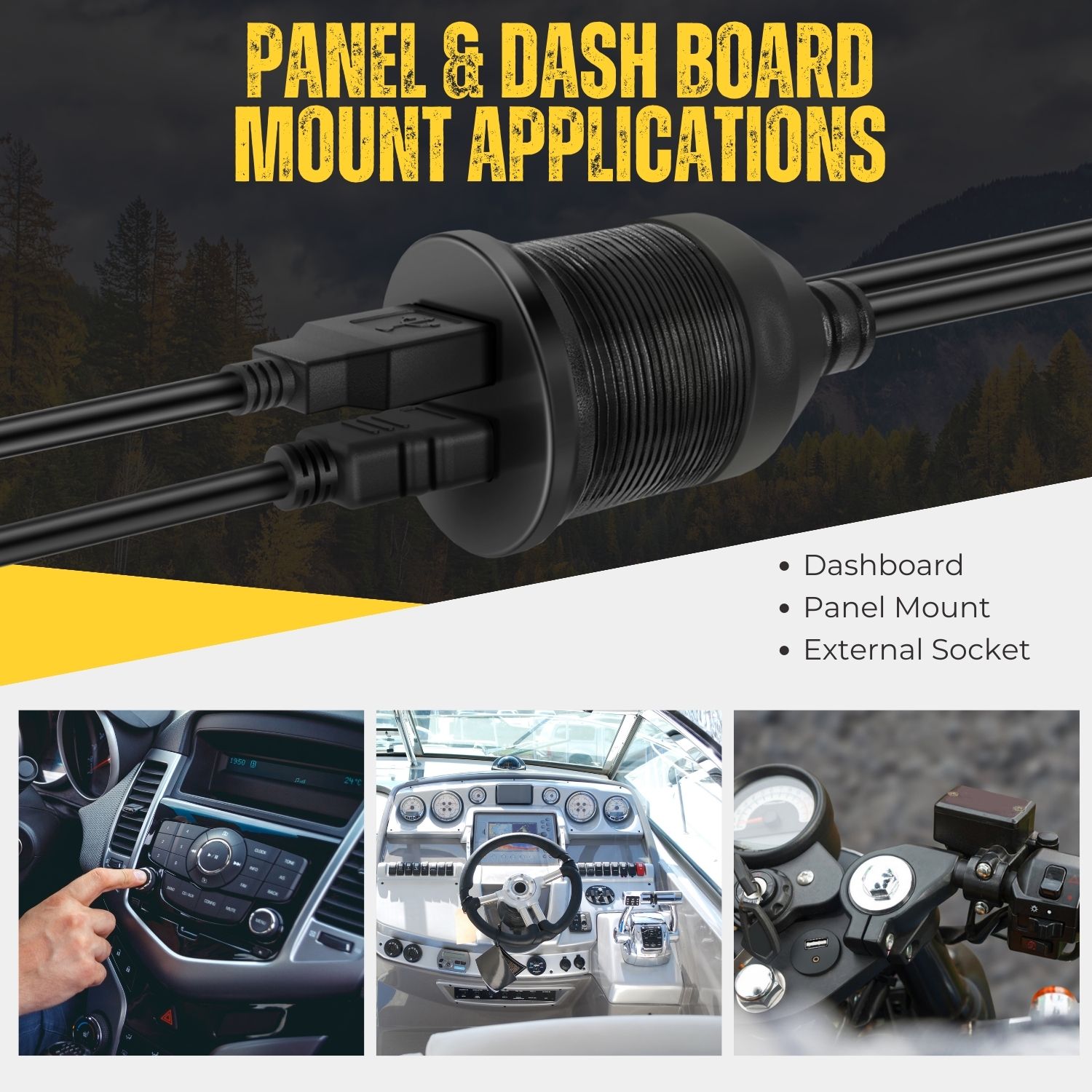 USB Port offers high data transmission and charging efficiency, and connects with HDMI compatible devices for in-car entertaining system; Compatible with any stereo system that comes with USB/HDMI input; Perfect for stereo installation on ATVs, UTVs, cars and trucks, etc.