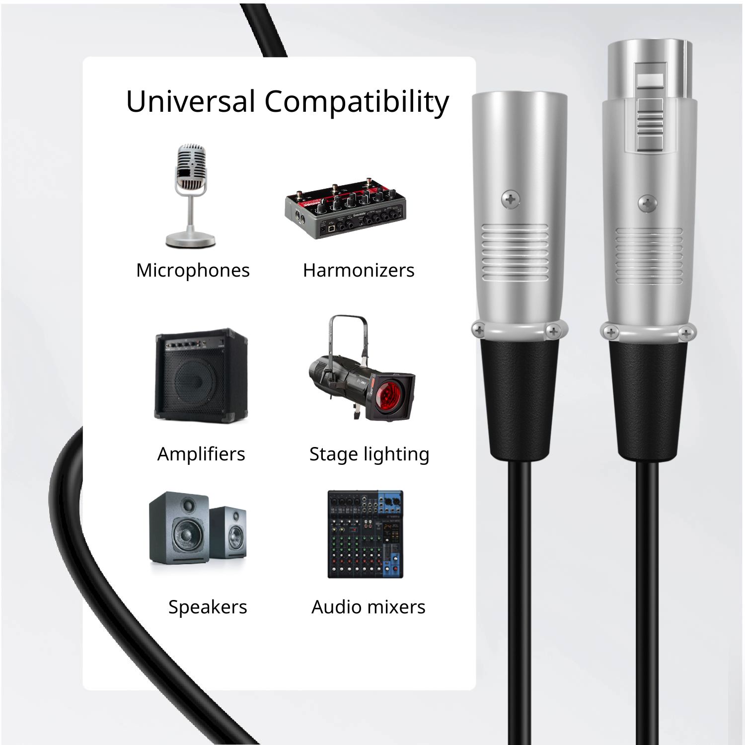 Plug and play with all your audio gear: Our XLR cables can quickly connect to microphones, mixers, and PA systems without compatibility worries. This XLR mic cable is ideal for musicians, DJs, and broadcasters