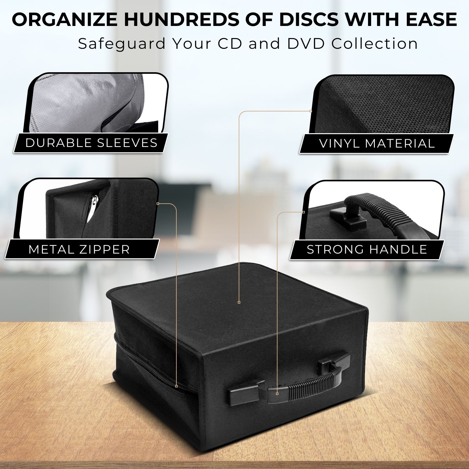 Portable CD Organizer Binder - Features a sturdy carrying handle, this DVD suitcase or CD carrying case allows you to grab and toss it in your car for a long road trip; secured and zippered to ensure your disks stay in the pack while traveling