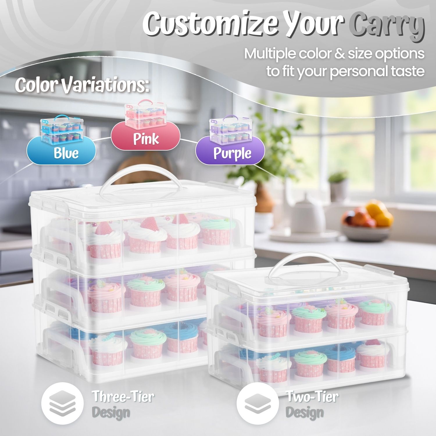 Airtight and Portable - Features a carrying handle to transport cupcakes convenient and worry-free; a secure closure to prevent spills and ensure your treats remain fresher for longer.