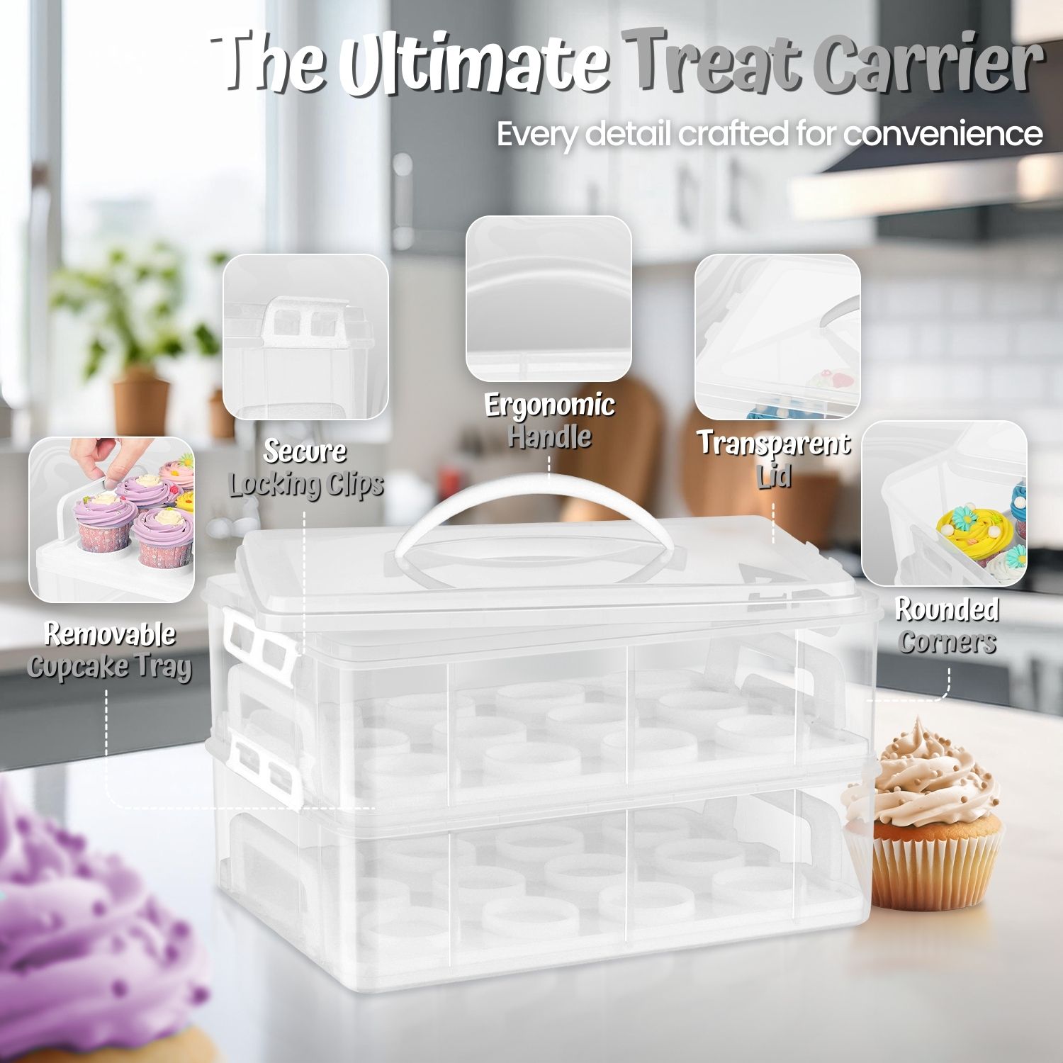 Durable and Safe - Made from BPA-Free Food Grade Material to ensure it is safe for all food. Reusable cupcake holders feature a sturdy clear plastic that won't snap or crack easily.