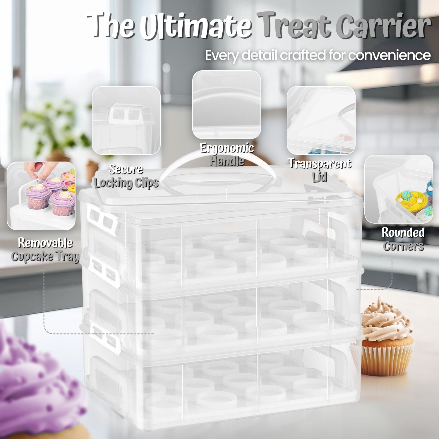 Durable and Safe - Made from BPA-Free Food Grade Material to ensure it is safe for all food. This reusable cupcake travel container features a sturdy clear plastic that won't snap or crack easily.