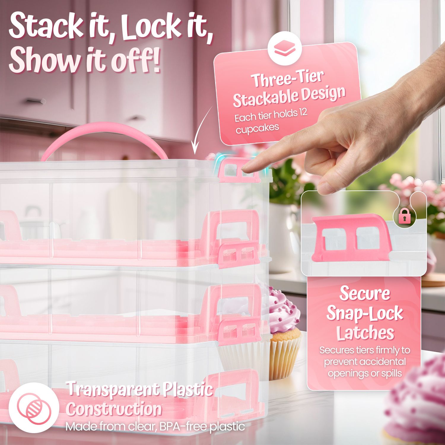 Multi-Functional - This convertible and collapsible cupcake holder can be reversed to reveal a flat base, perfect for storing and transporting cakes or tiers of brownies and cookies.