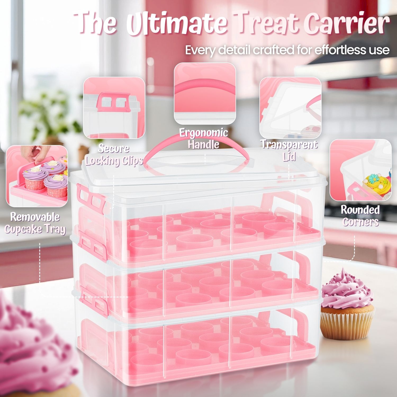 Durable and Safe - Made from BPA-Free Food Grade Material to ensure it is safe for all food. This reusable cupcake travel container features a sturdy clear plastic that won't snap or crack easily.
