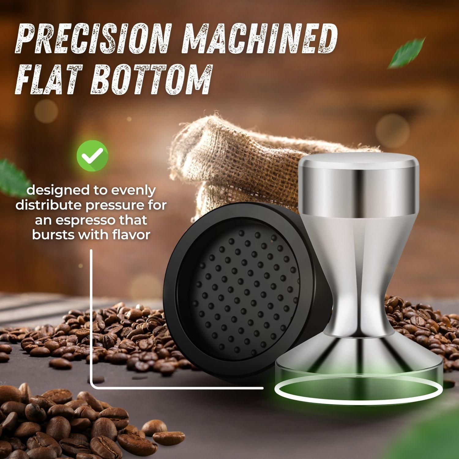 Ergonomic Design: Crafted with a comfortable Silver handle for a firm grip, our espresso tamper 58mm tool ensures a smooth and effortless coffee tamping experience every time.