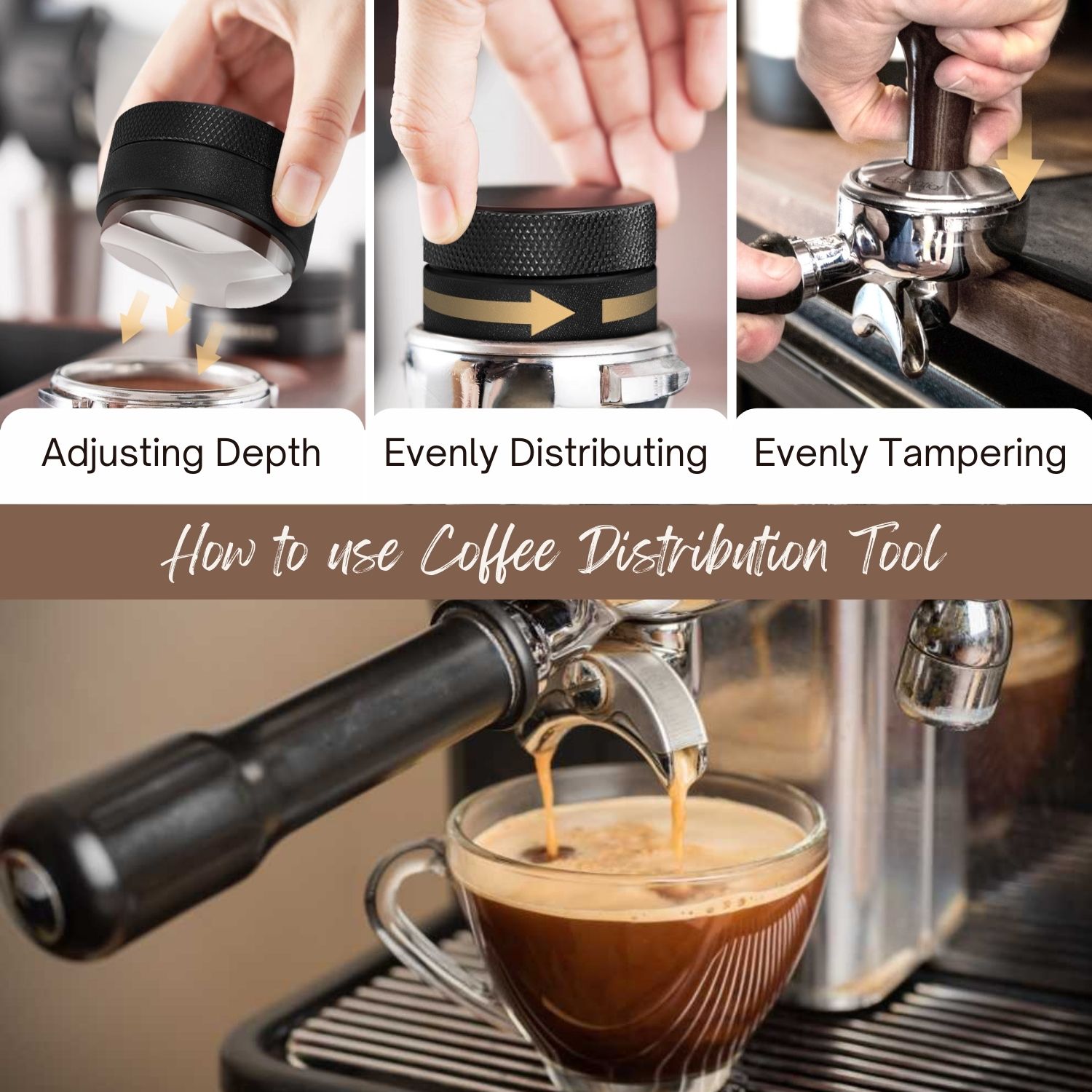 Consistently Make The Best Cup Of Coffee - A distribution tool uses a specific shape to emulate and combine many of the methods. Adjust and set at a specific depth, and use a base + rotation to push grounds around the basket sides, while driving them downward as well