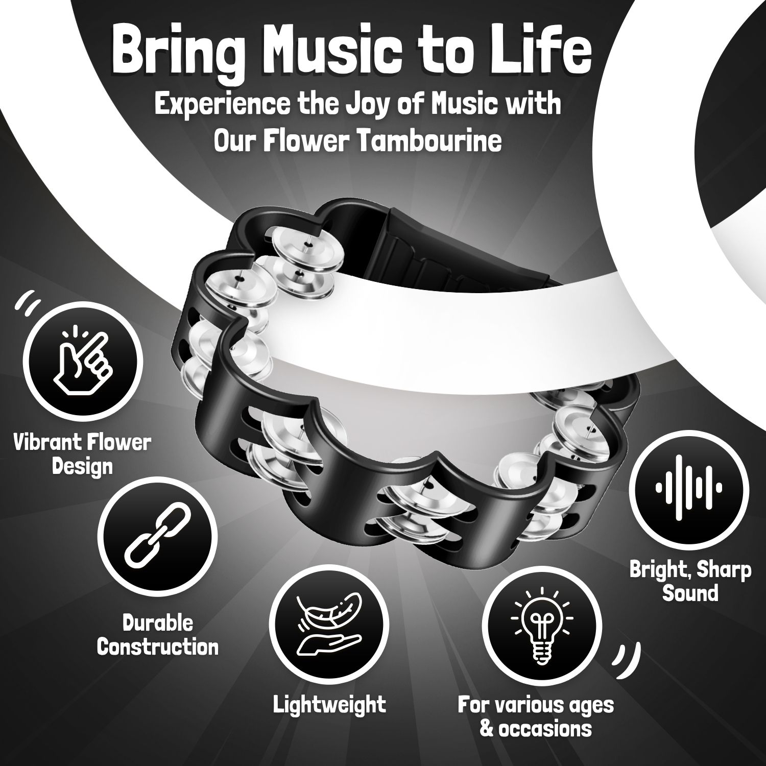 Ergonomic & Comfortable Design: Our church tambourines for adults feature an ergonomic handle with a non-slip grip, ensuring comfort & ease of use during long practice sessions or performances