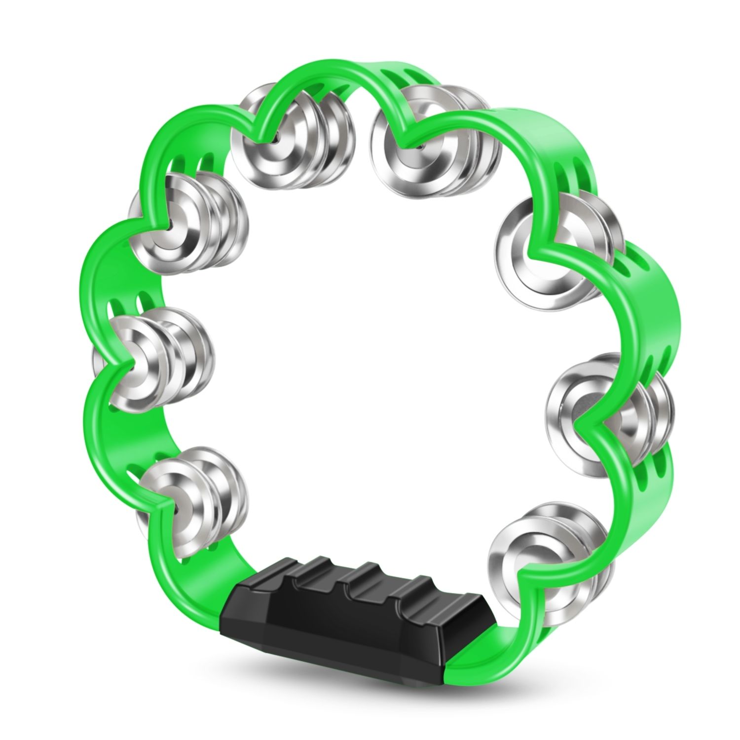 Green Pack 8 Inch Flower Tambourine with Metal Jingles & Ergonomic