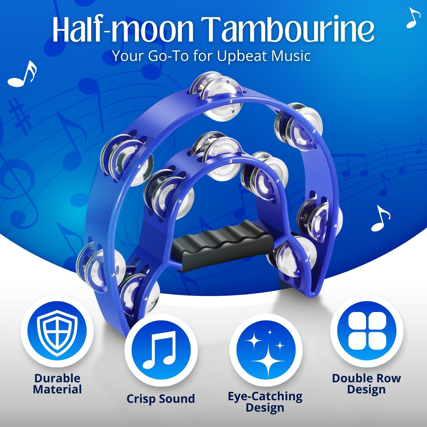 Metal Half Moon Design - The 10 inch tambourine has an ergonomic grip that makes it easy to hold and a steady grip. They are suitable for playing a wide range of music styles, including jazz, classical, hip-hop,  rock 'n' roll, and church hymns